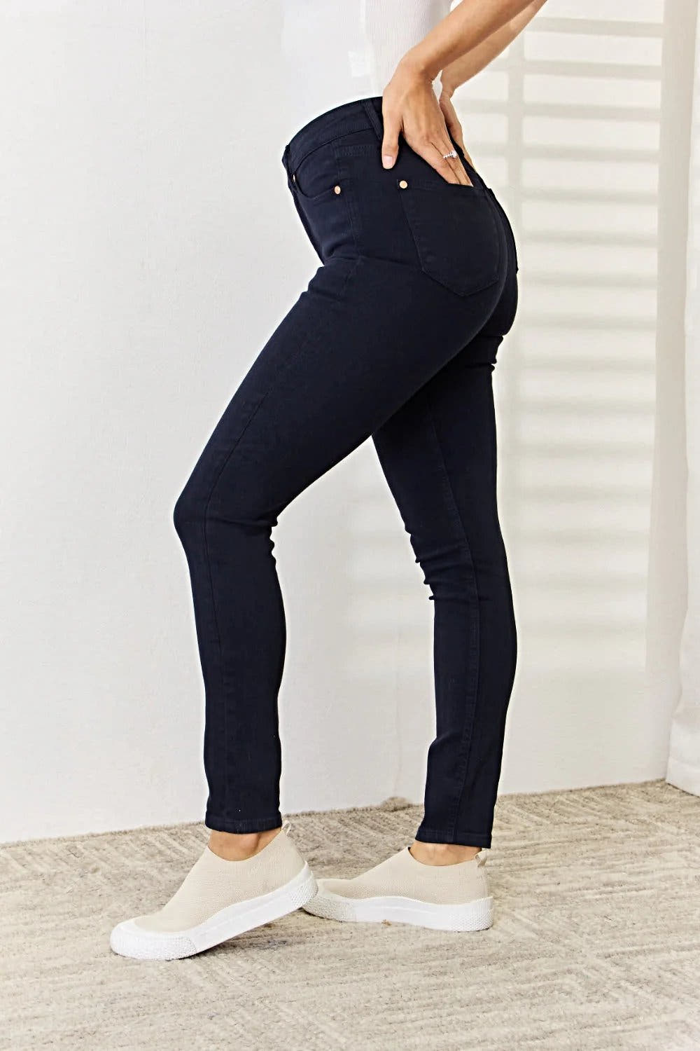 Judy Blue Tummy Control Skinny Jeans - Full Size Garment Dyed for a Flattering Fit Trendsi