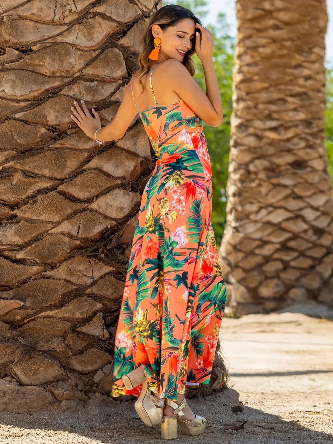Twisted Printed V-Neck Cami Dress -