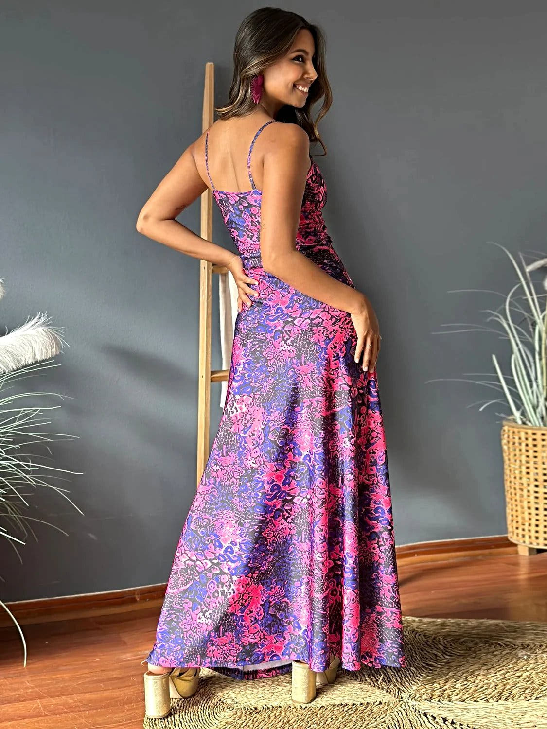 Twisted Printed V-Neck Cami Dress -