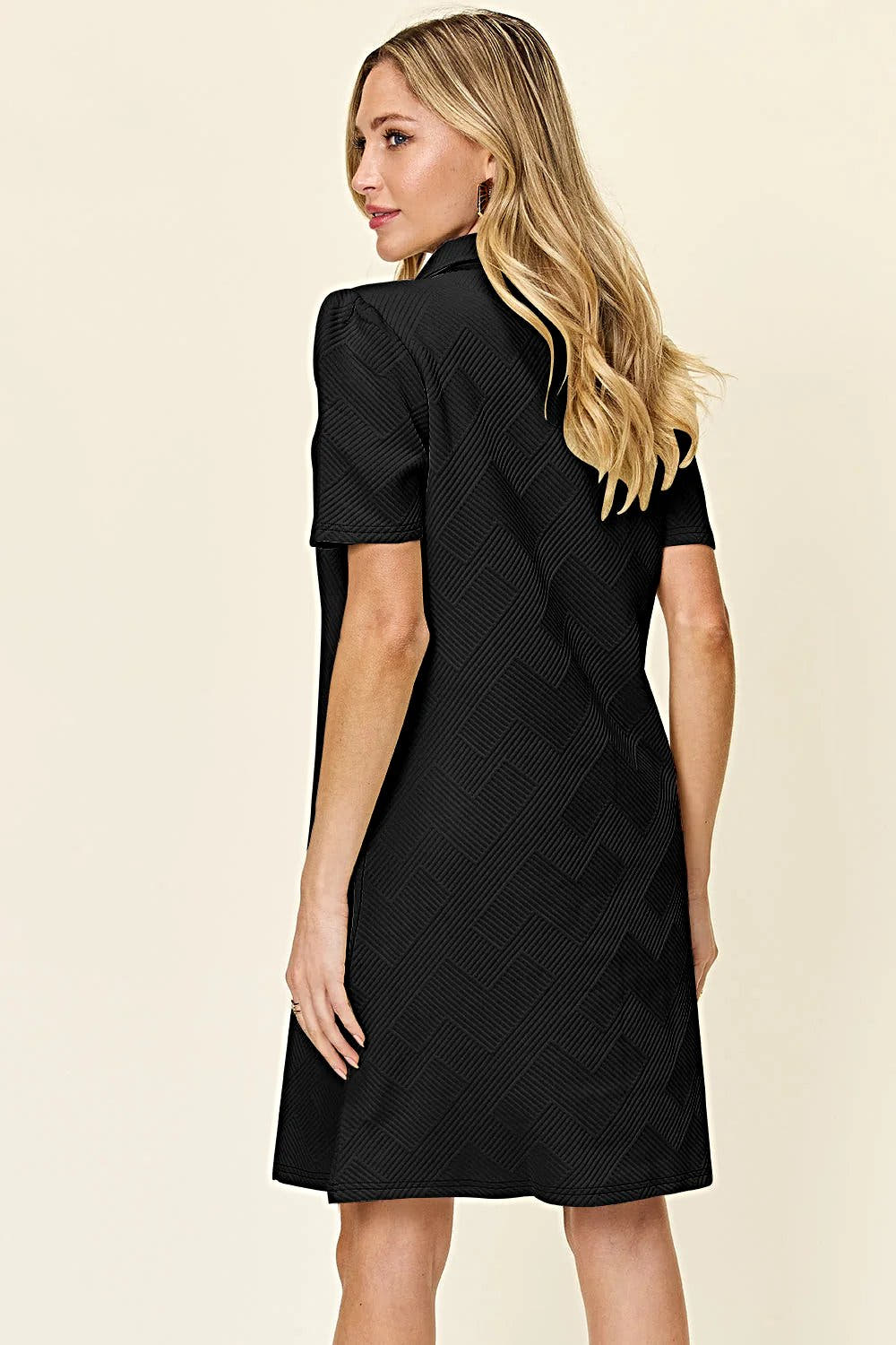 Elegant Double Take Short Sleeve Collar Dress - Textured Opaque Design, Slightly Stretchy, Machine Washable Trendsi