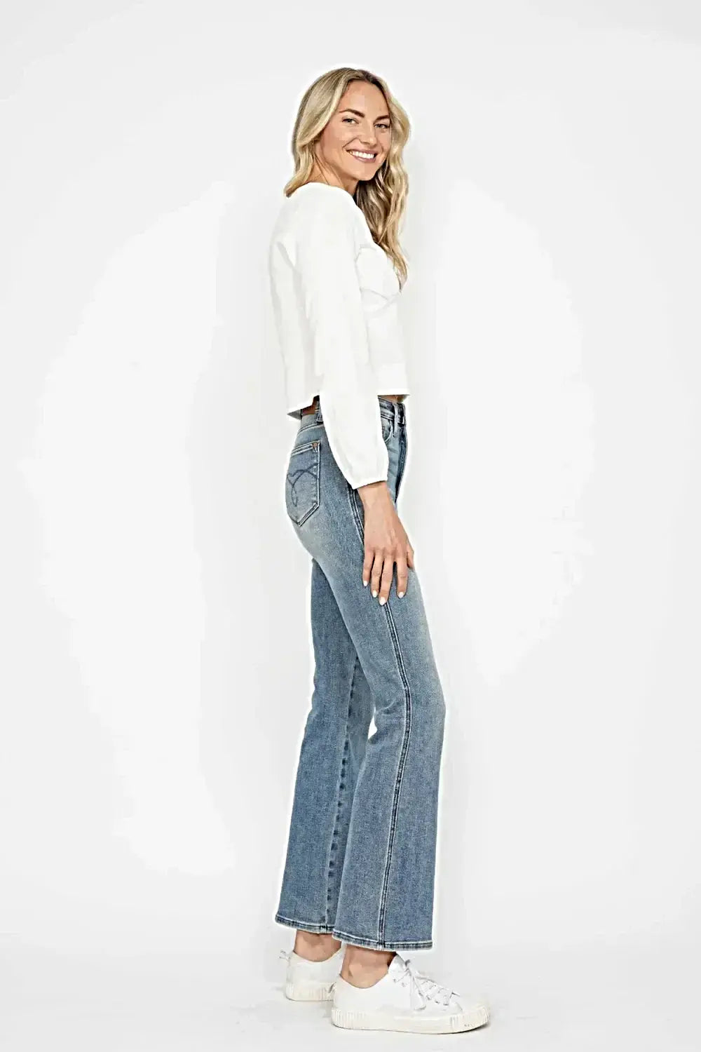 Judy Blue Full Size Tummy Control Back Embroidered Pocketed Bootcut Jeans Plus Size -