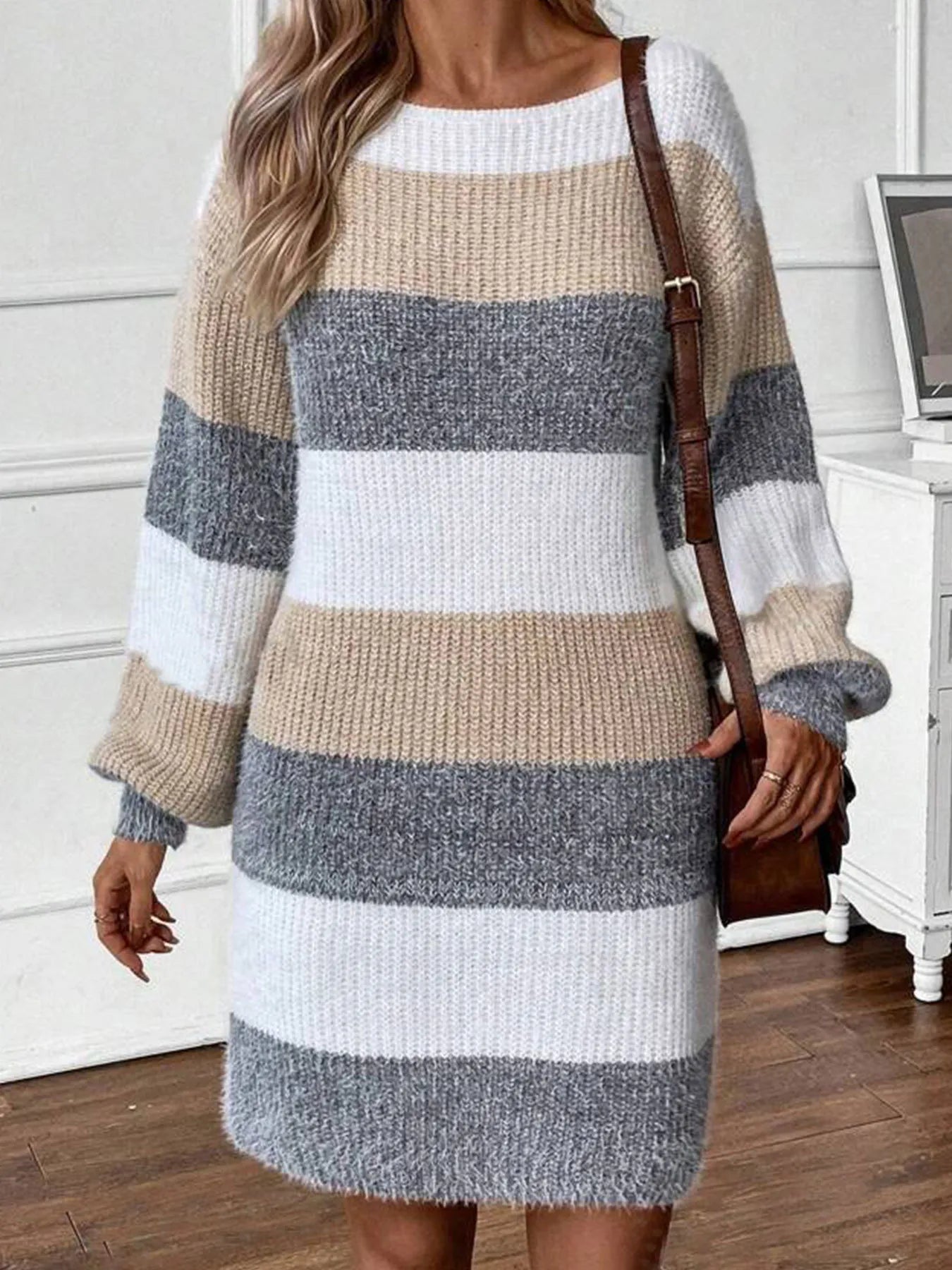 Color Block Long Sleeve Sweater Dress -