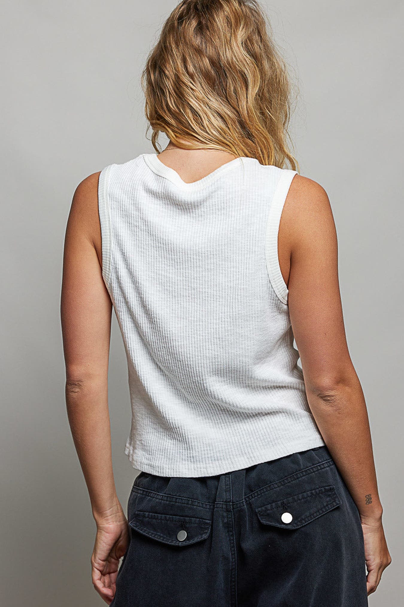 POL Ribbed V-Neck Tank with Stud Point -