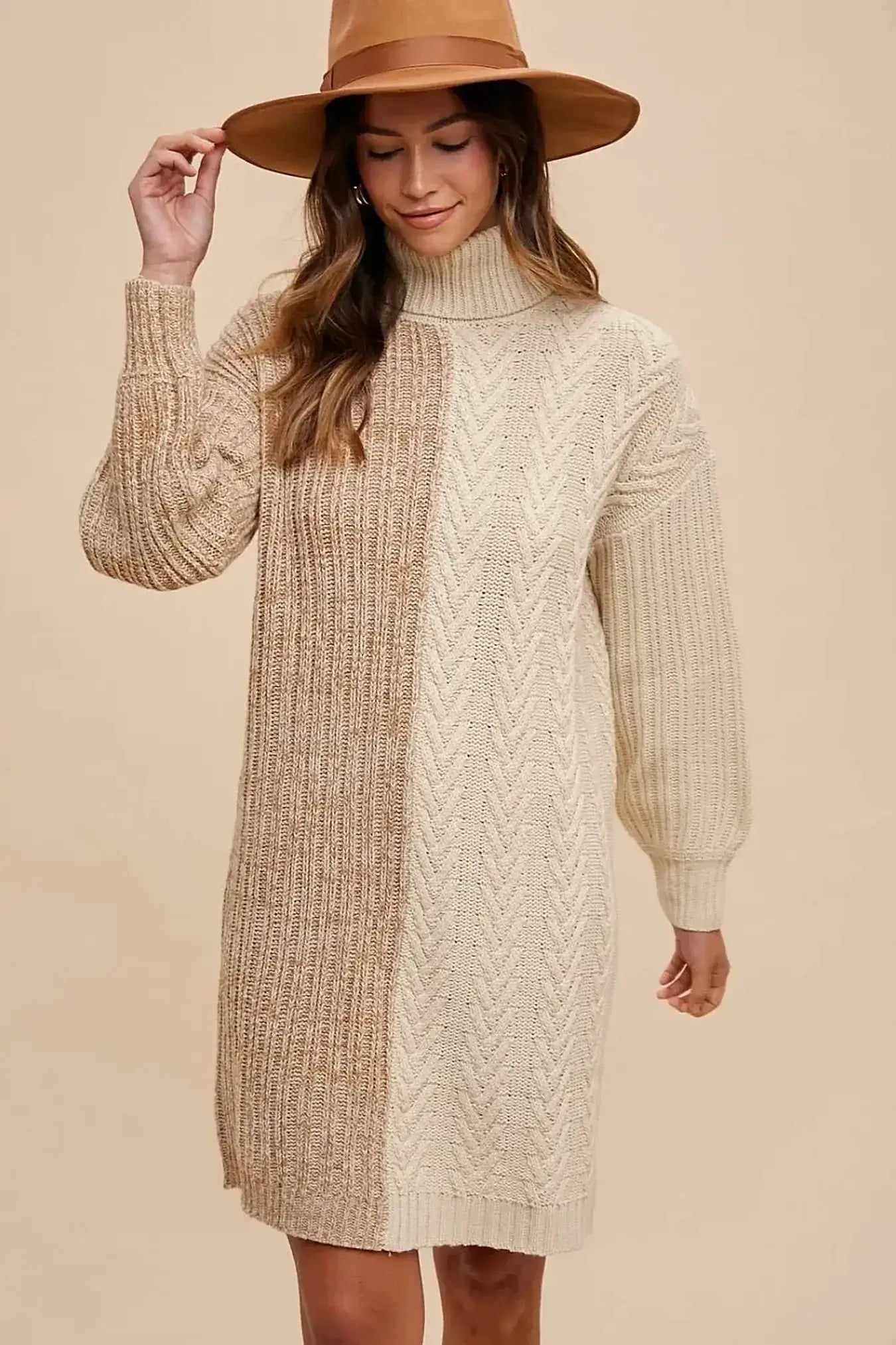 Annie Wear Color Block Turtleneck Sweater Dress -