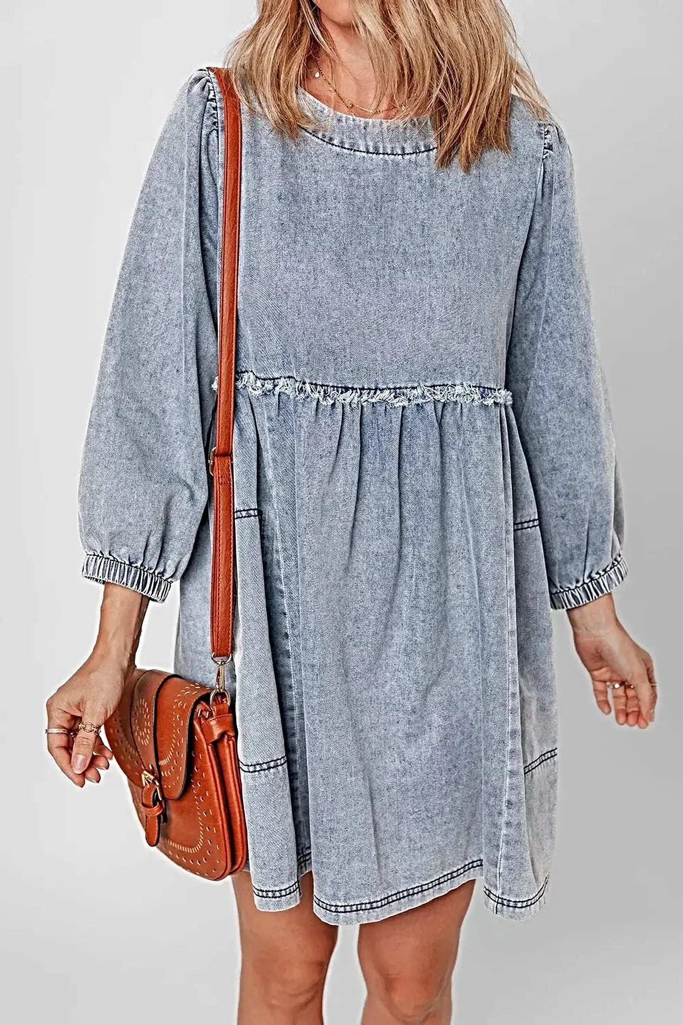 Vintage Wash Denim Dress with Pockets -