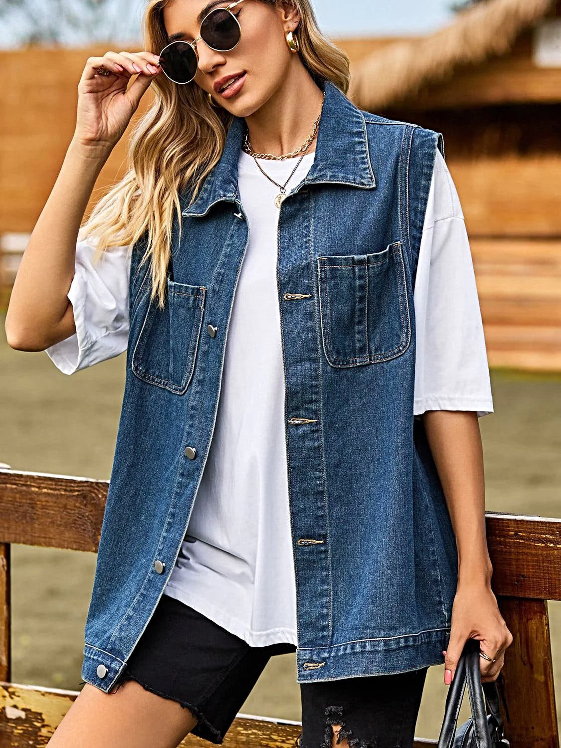 Button Down Denim Vest -