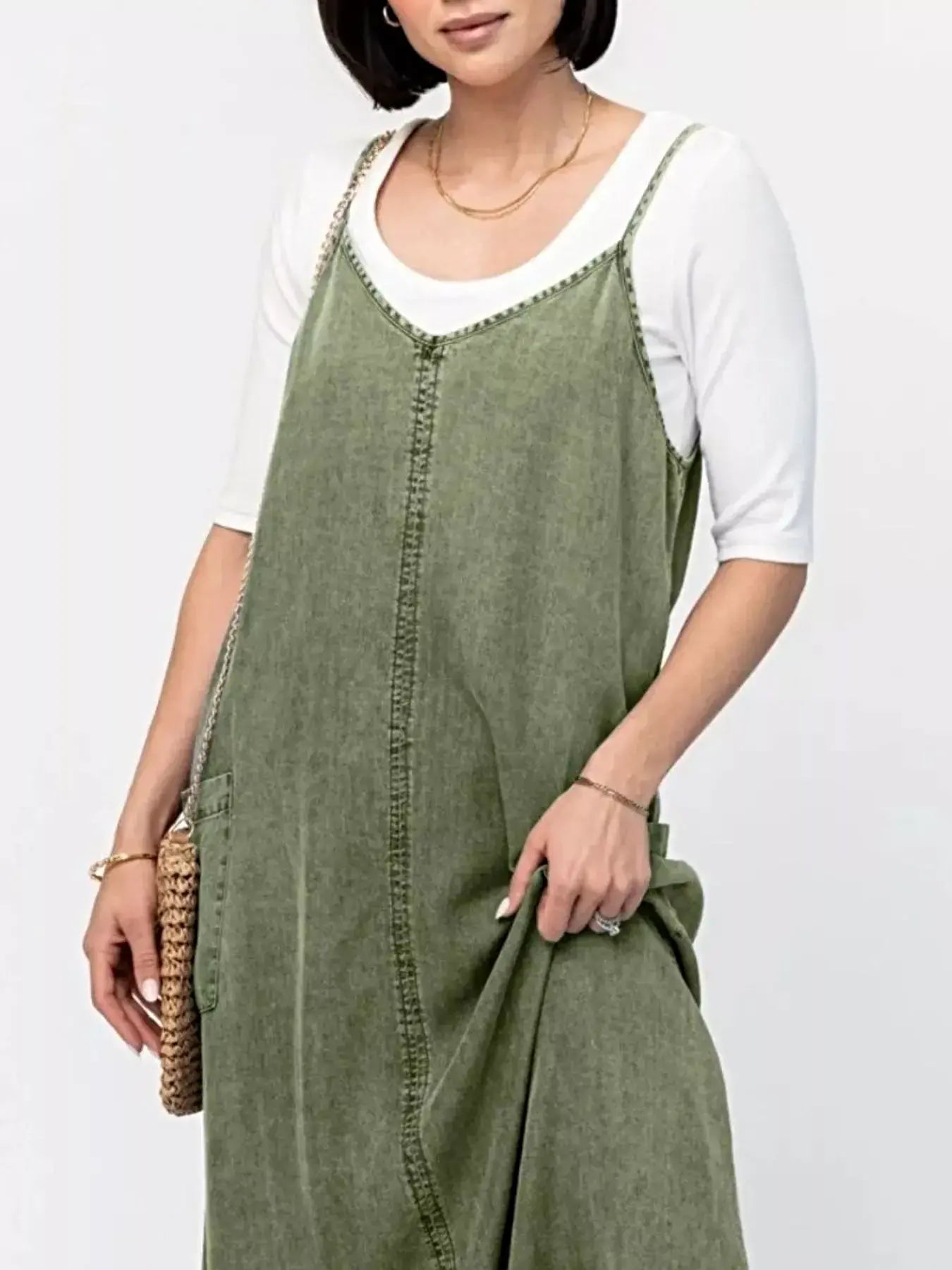 Casual Washed Denim Cami Maxi Dress -