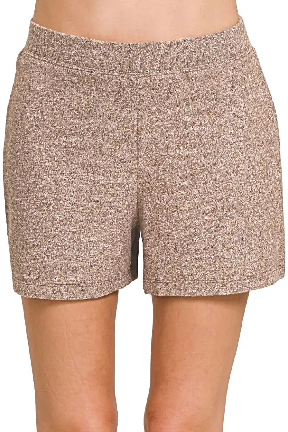Zenana Soft Melange Hacci Elastic Waisted Shorts -