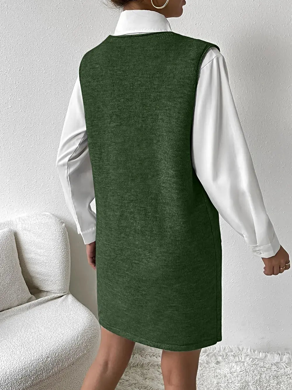 V-Neck Sleeveless Sweater Dress with Pockets -