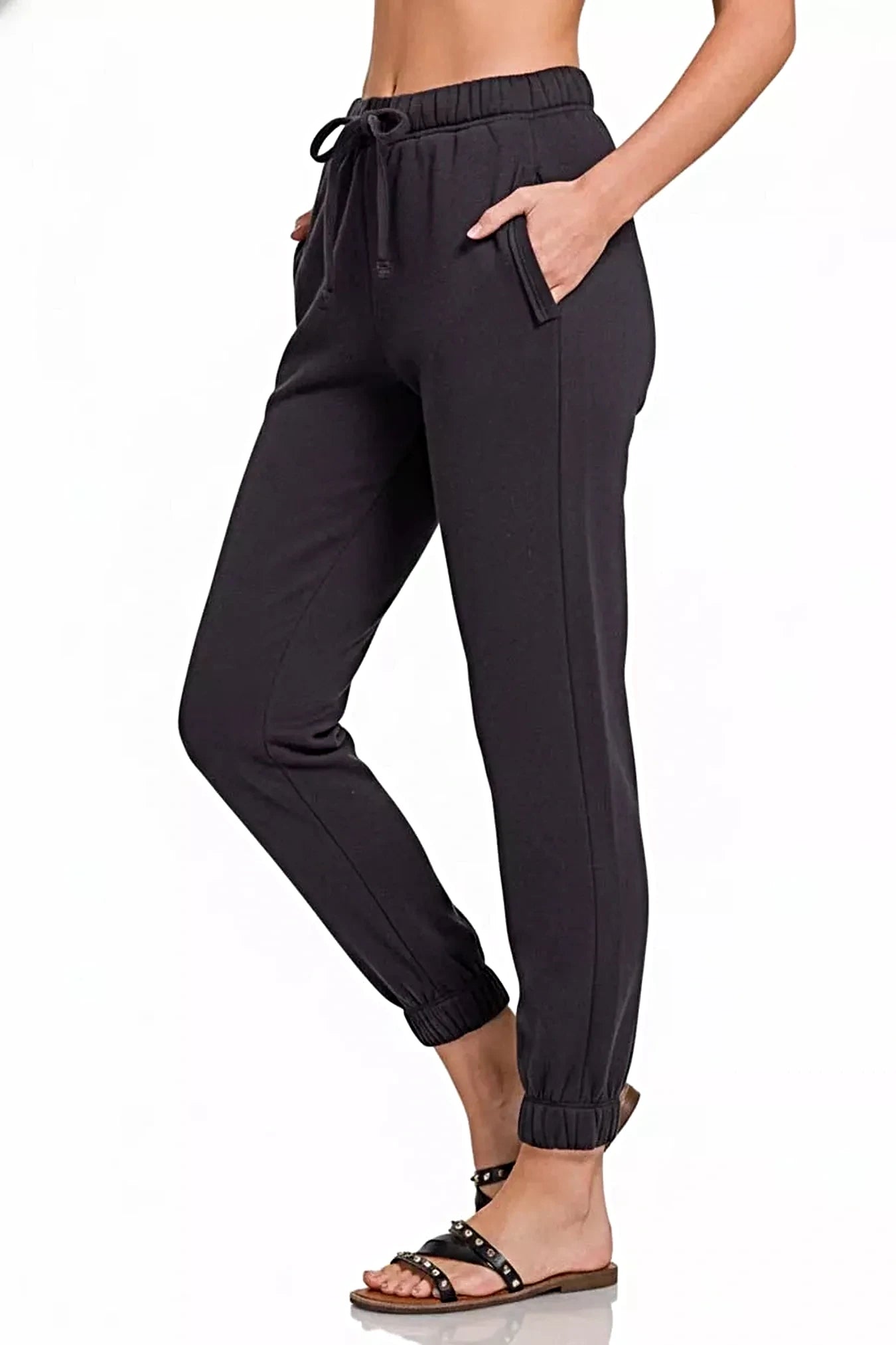 Zenana Fleece Drawstring Joggers With Pocket -