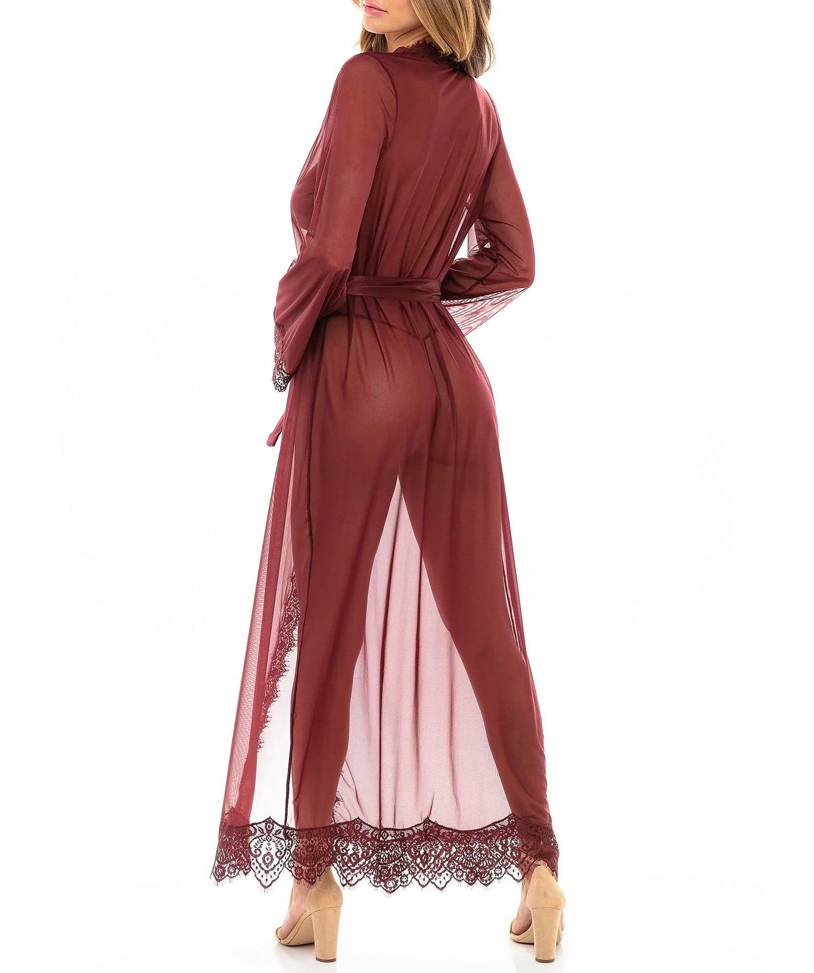 Provence Sexy, Sheer Eyelash Lace Floor Length Robe in color Zinfandel - Long Robe