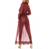 Provence Sexy, Sheer Eyelash Lace Floor Length Robe in color Zinfandel-Long Robe-SatinBoutique-SatinBoutique