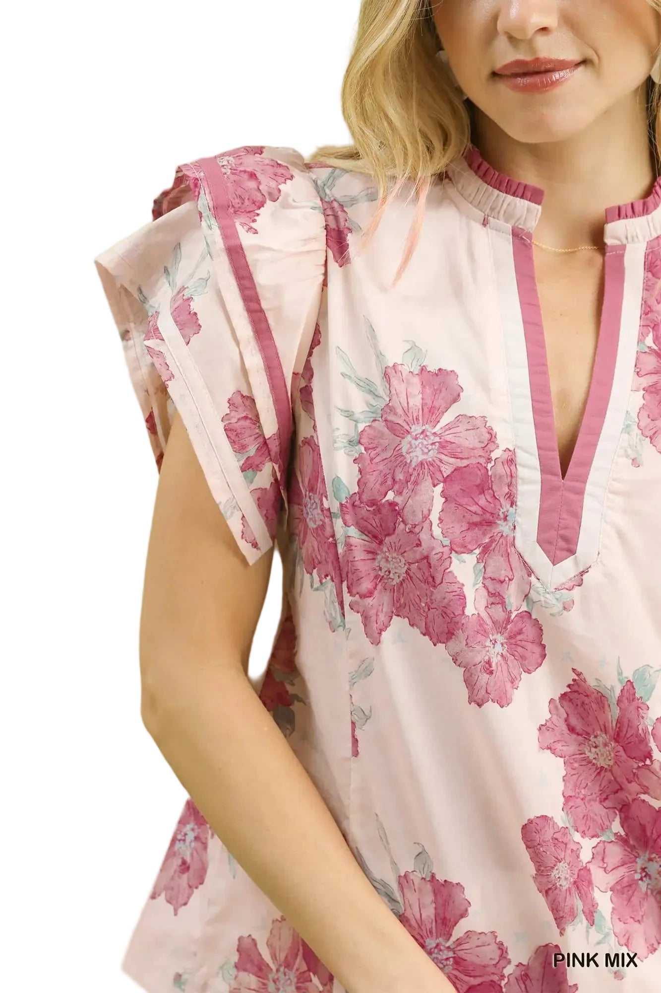 Umgee Mix Floral Ruffle Sleeve Blouse -