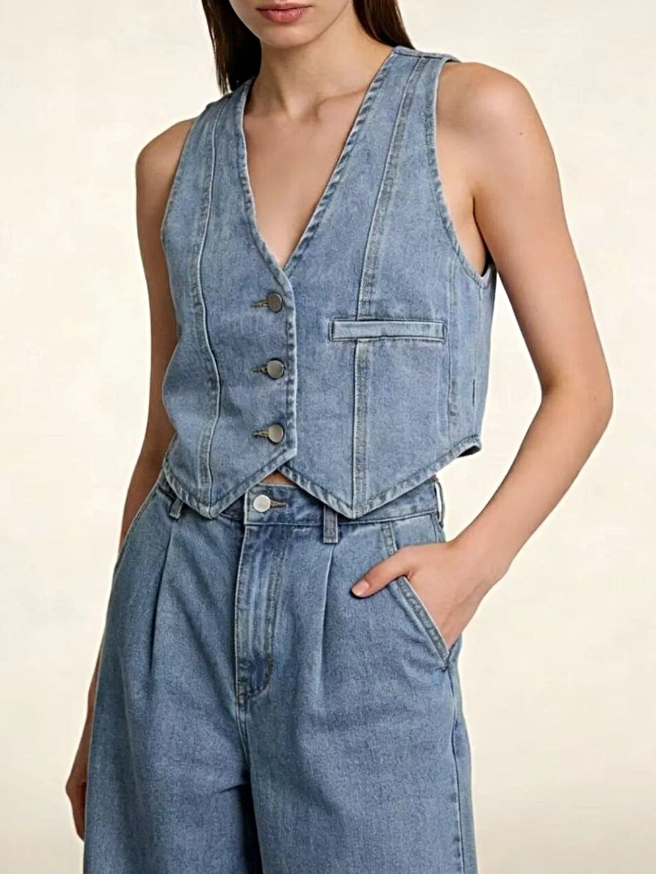 Button-Down Denim Vest -