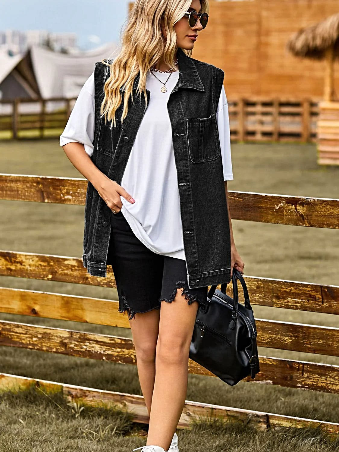 Button Down Denim Vest -