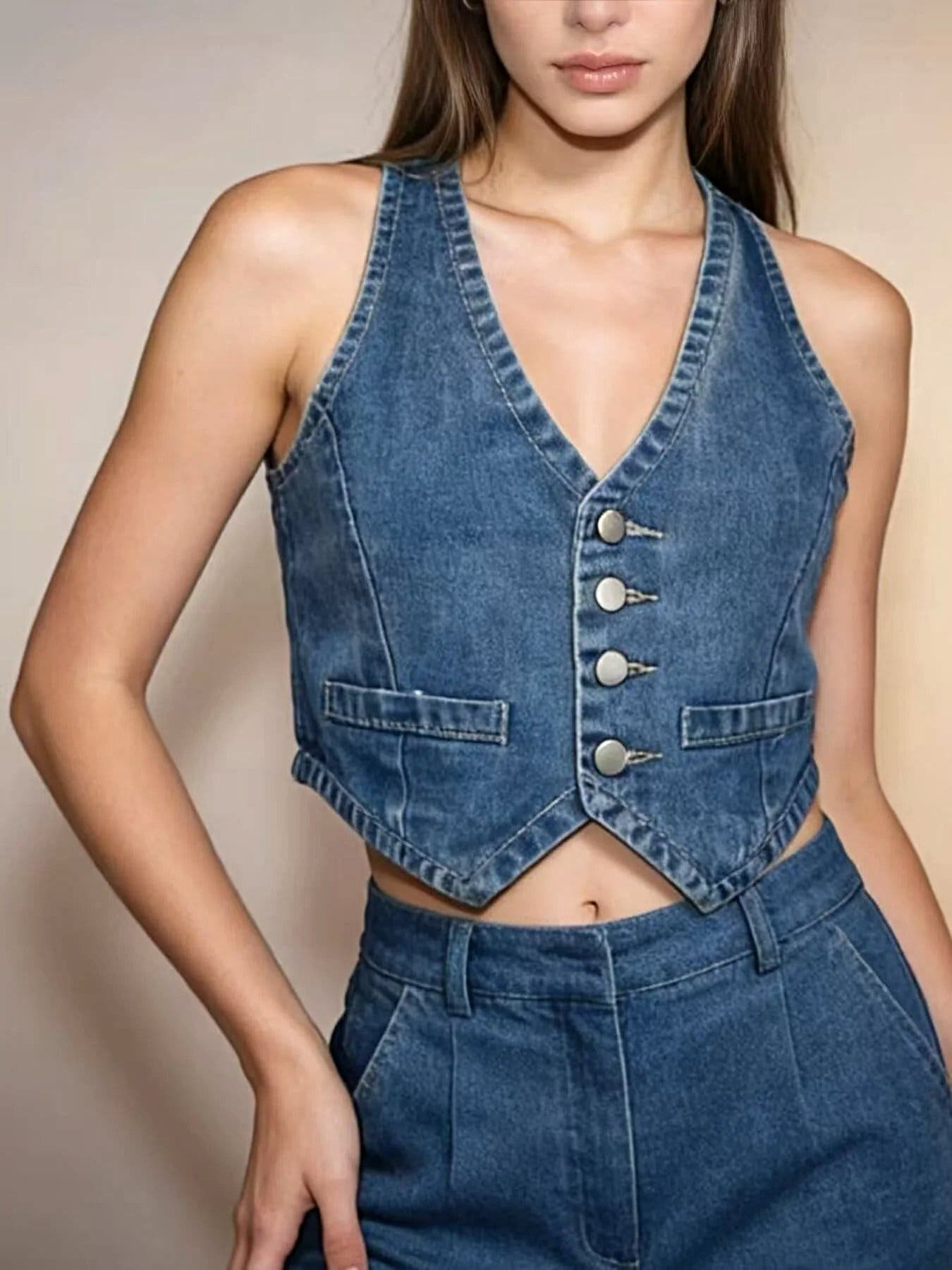 Button-Down Denim Vest -