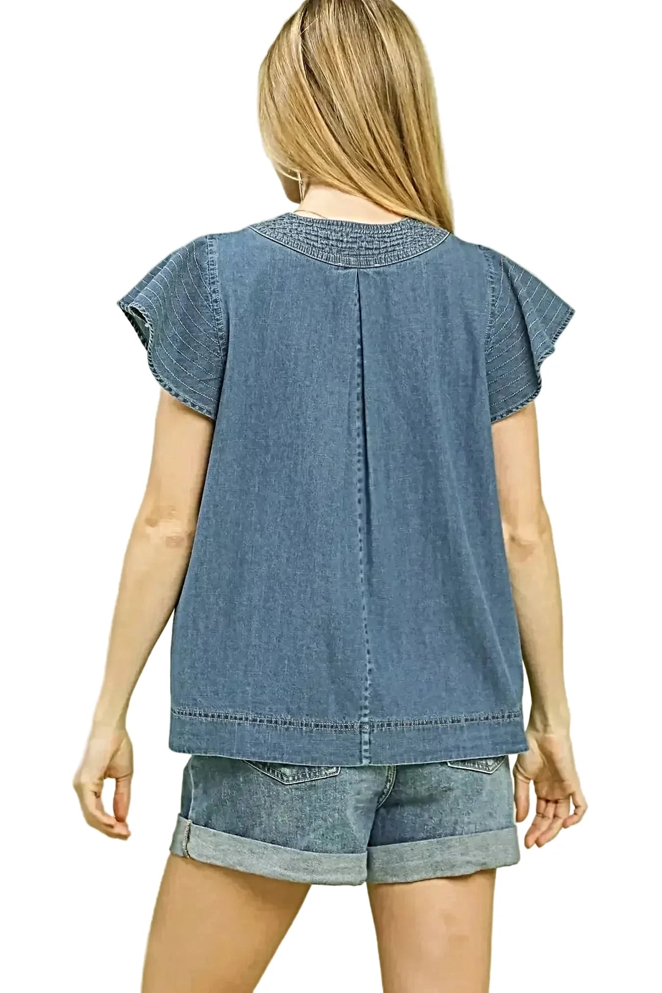 Umgee Cap Sleeve Denim Top -