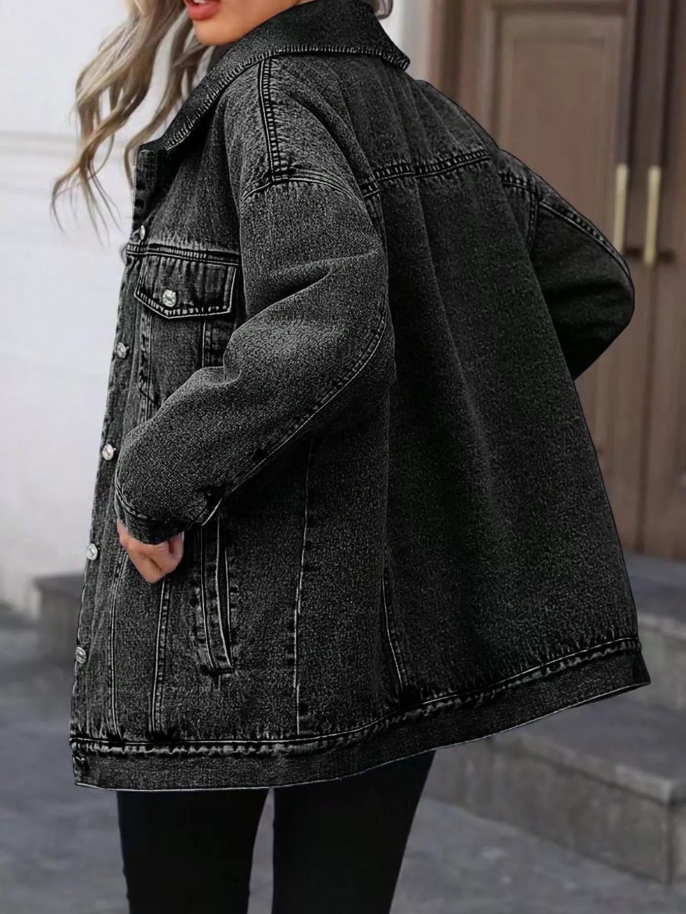 Washed Button Up Oversized Denim Jacket -