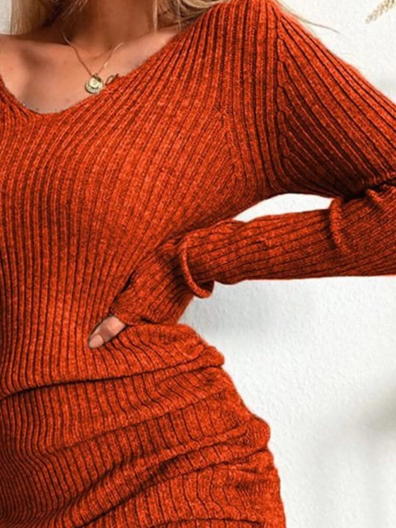 Full Size Ribbed Knit Drawstring Bodycon Sweater Dress Plus Size -