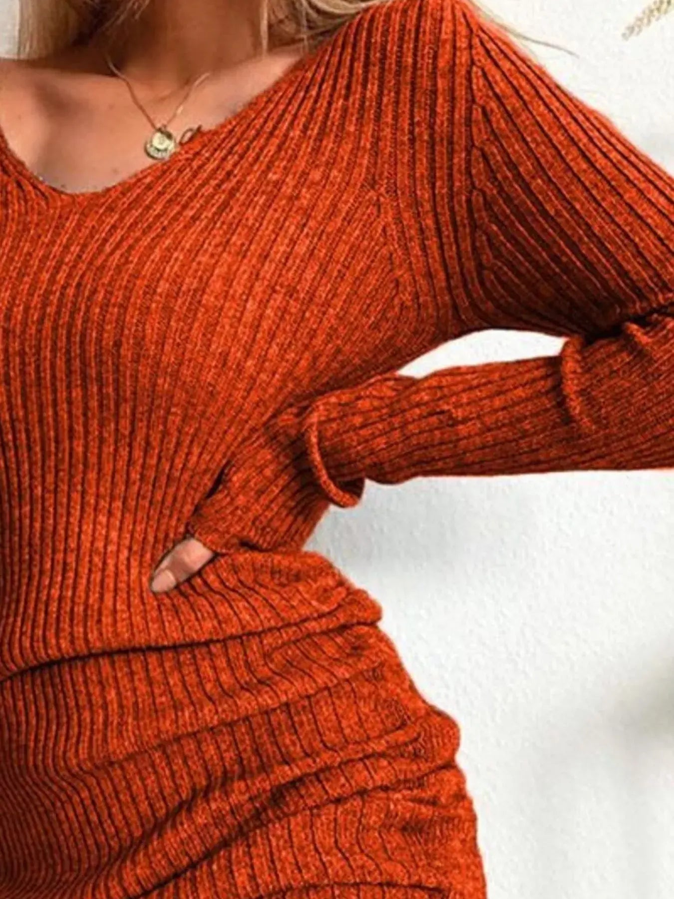 Full Size Ribbed Knit Drawstring Bodycon Sweater Dress Plus Size -