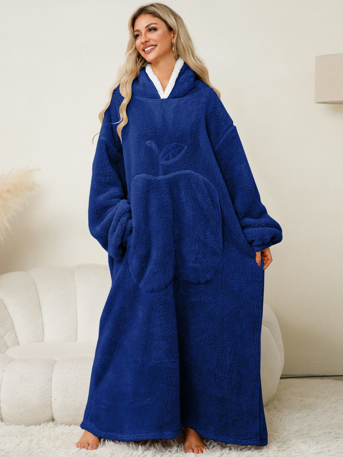 Pocketed Contrast Long Sleeve Hooded Lounge Dress -