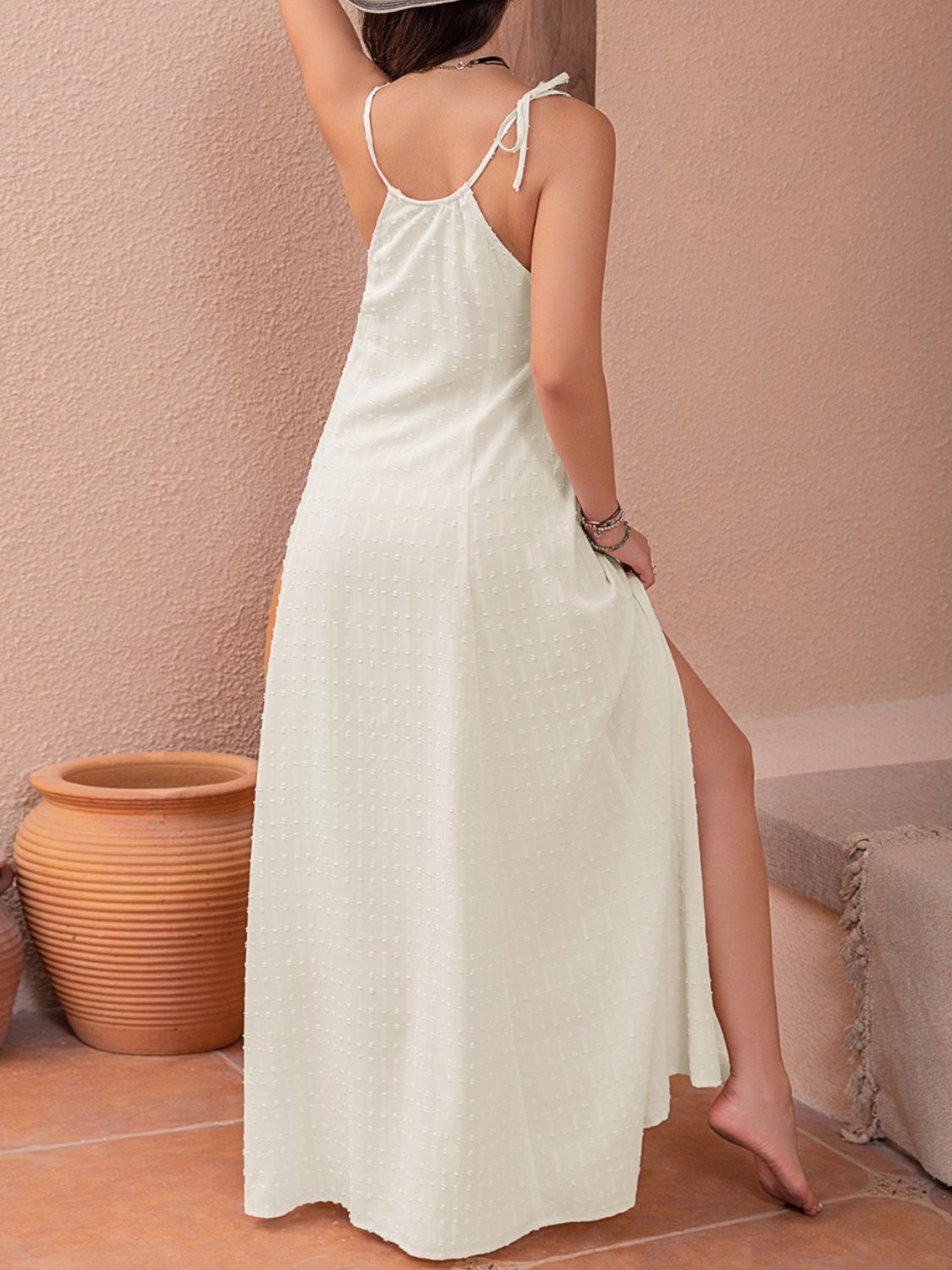 Swiss Dot Cutout Sleeveless Maxi Dress Trendsi