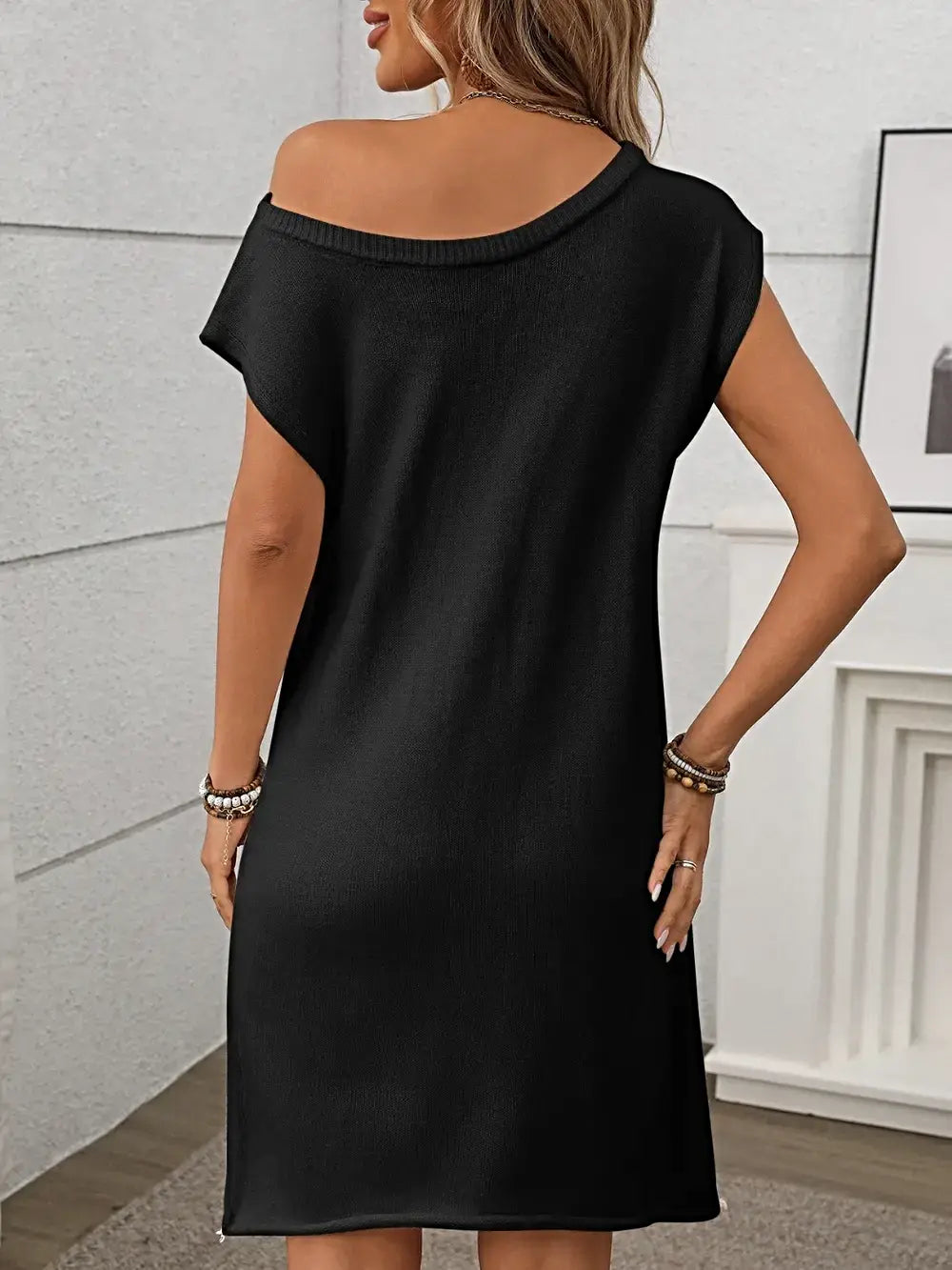 One Shoulder Mini Sweater Dress -