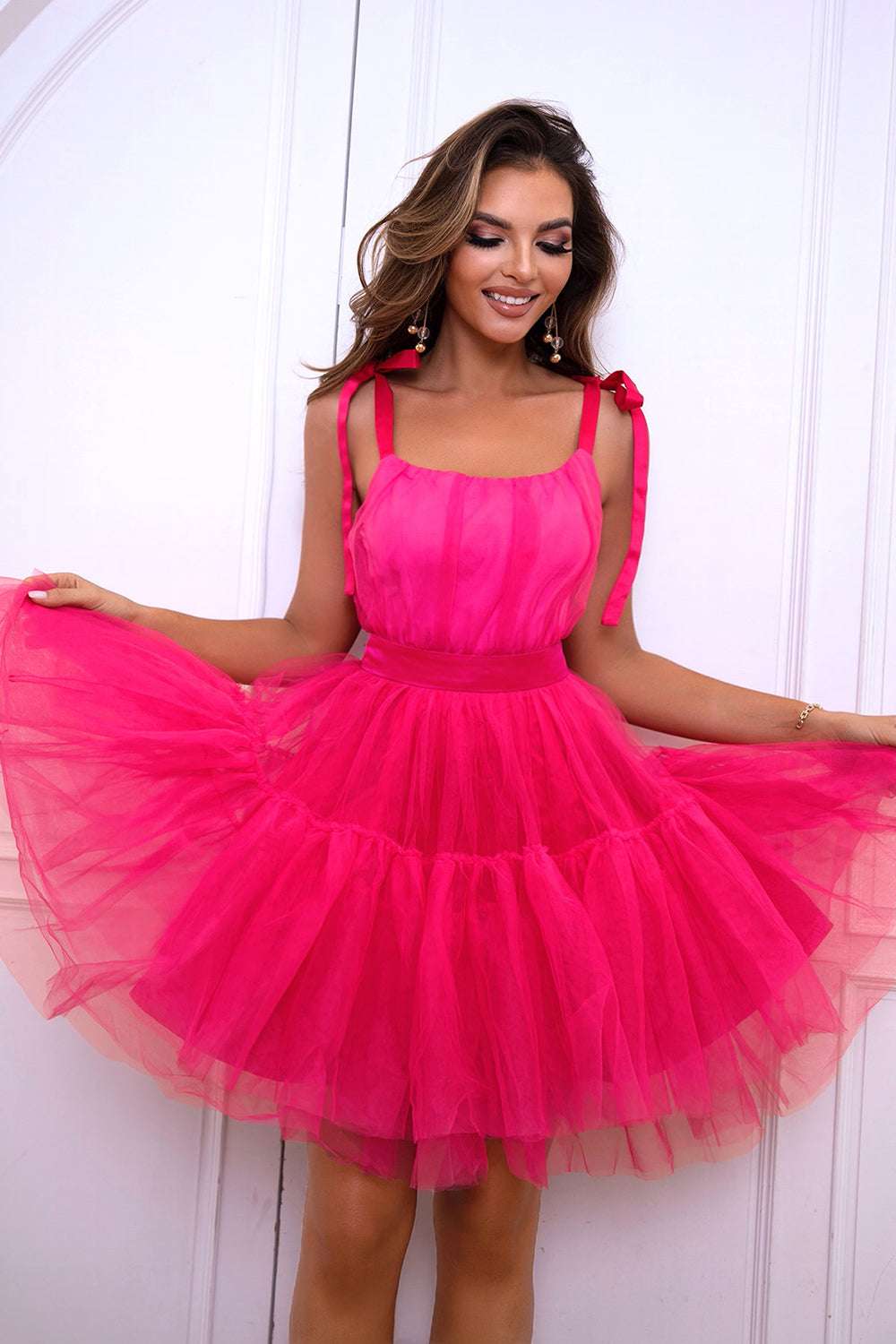 Tie-Shoulder Mesh Dress Trendsi