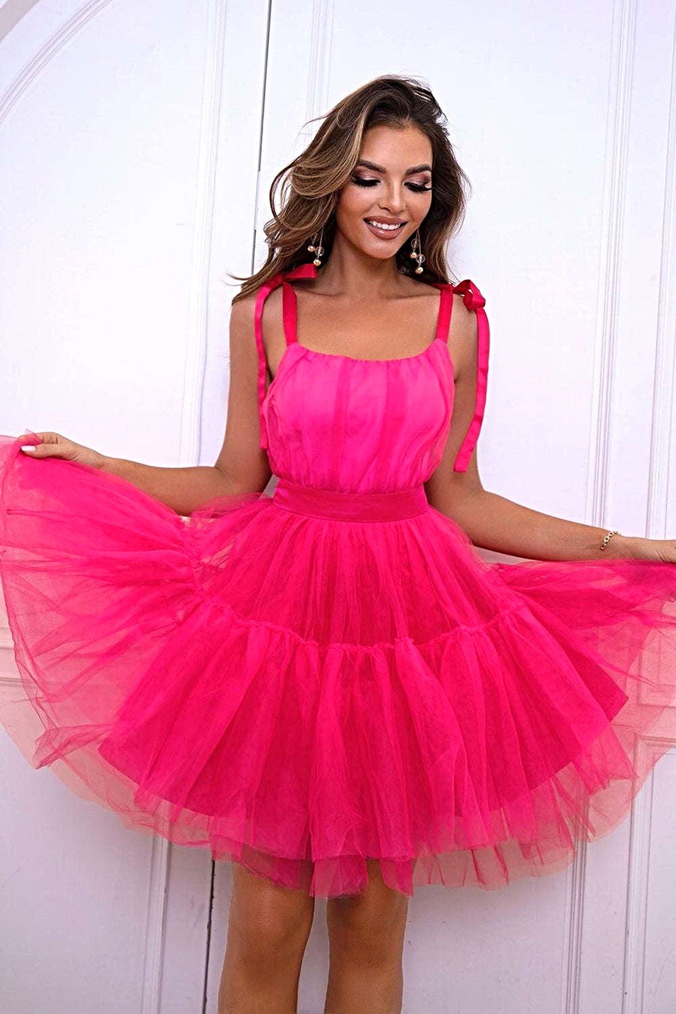 Tie-Shoulder Mesh Dress -