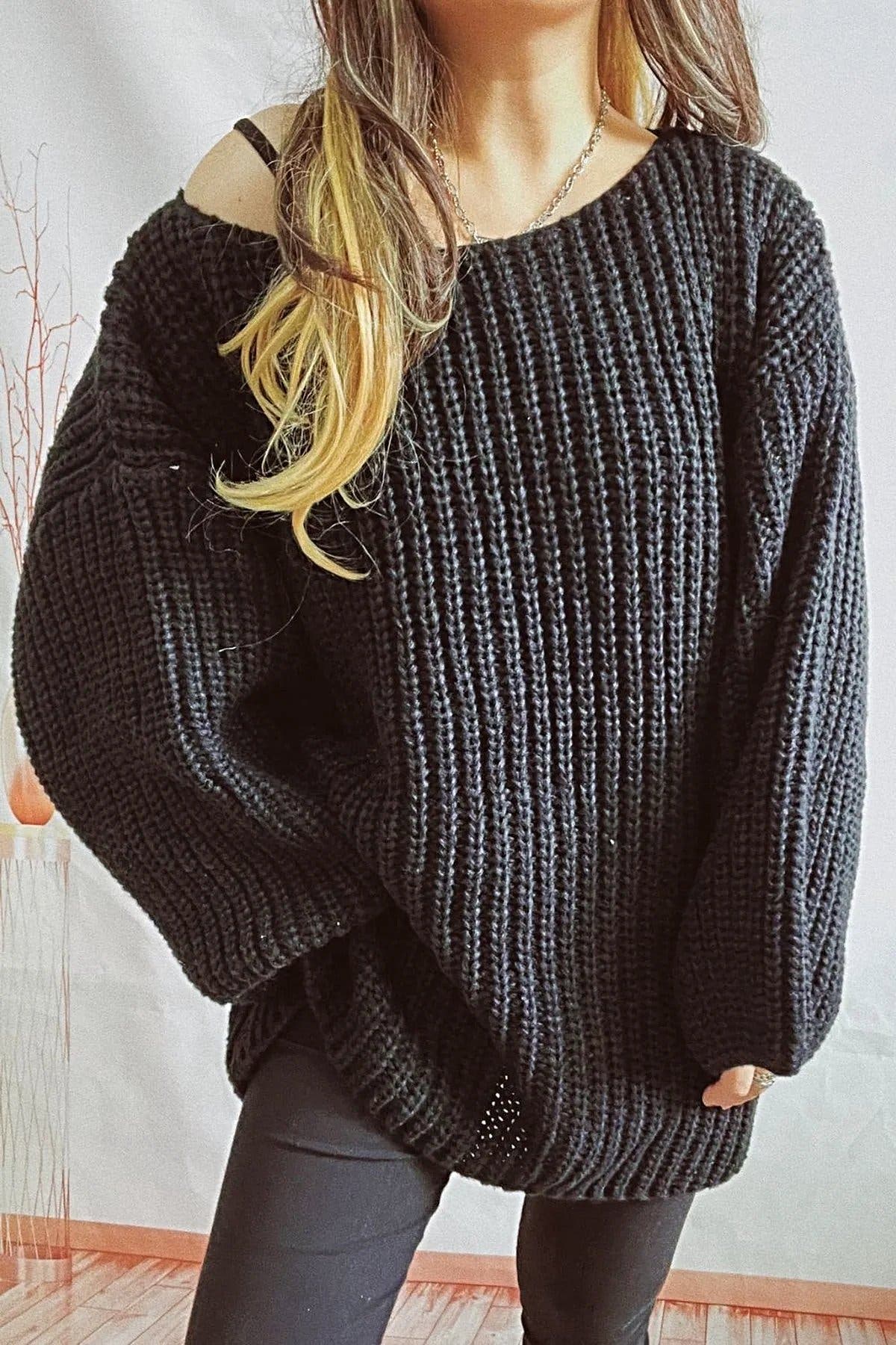Boat Neck Dropped Shoulder Mini Sweater Dress -