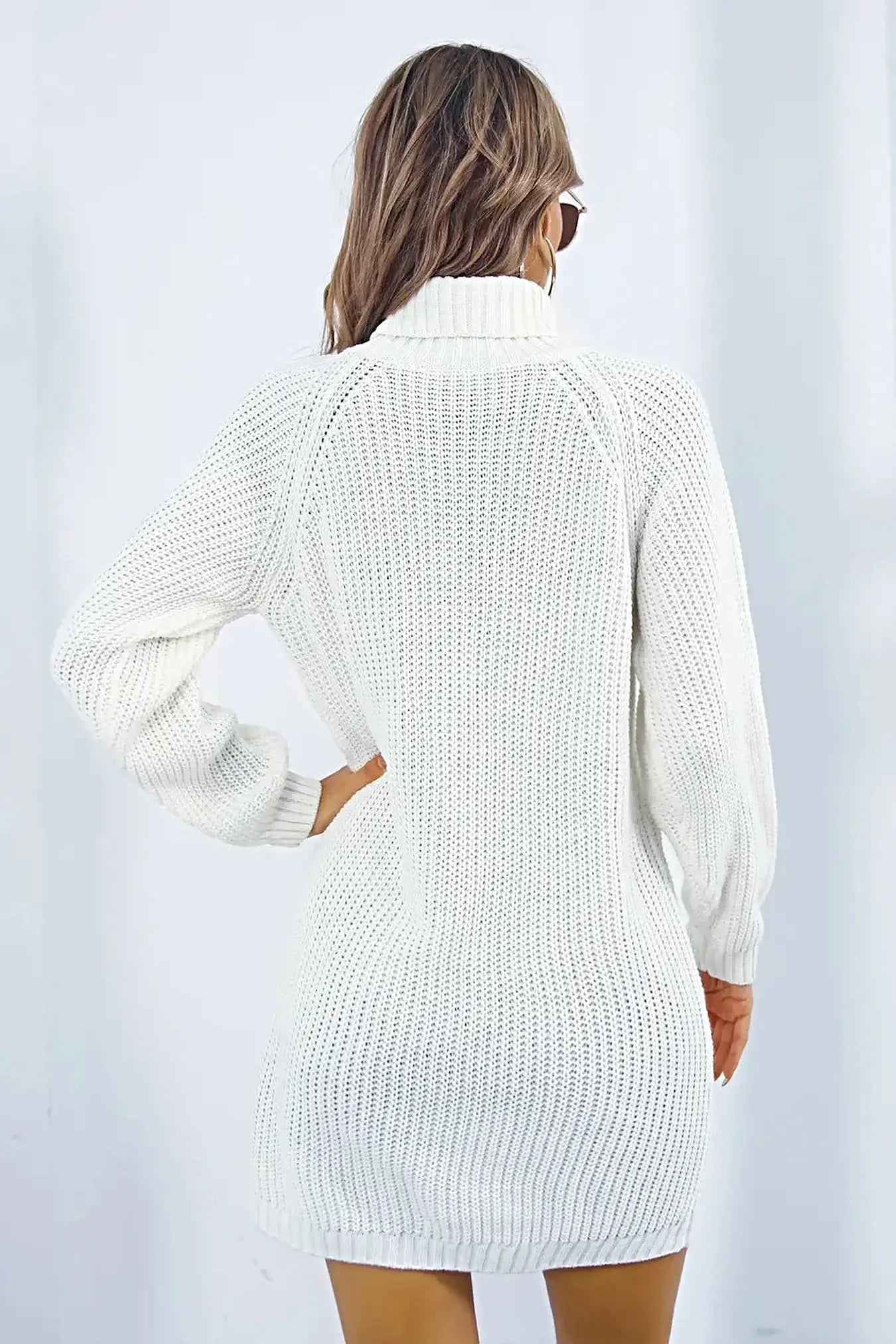 Buttoned Turtleneck Long Sleeve Sweater Dress -