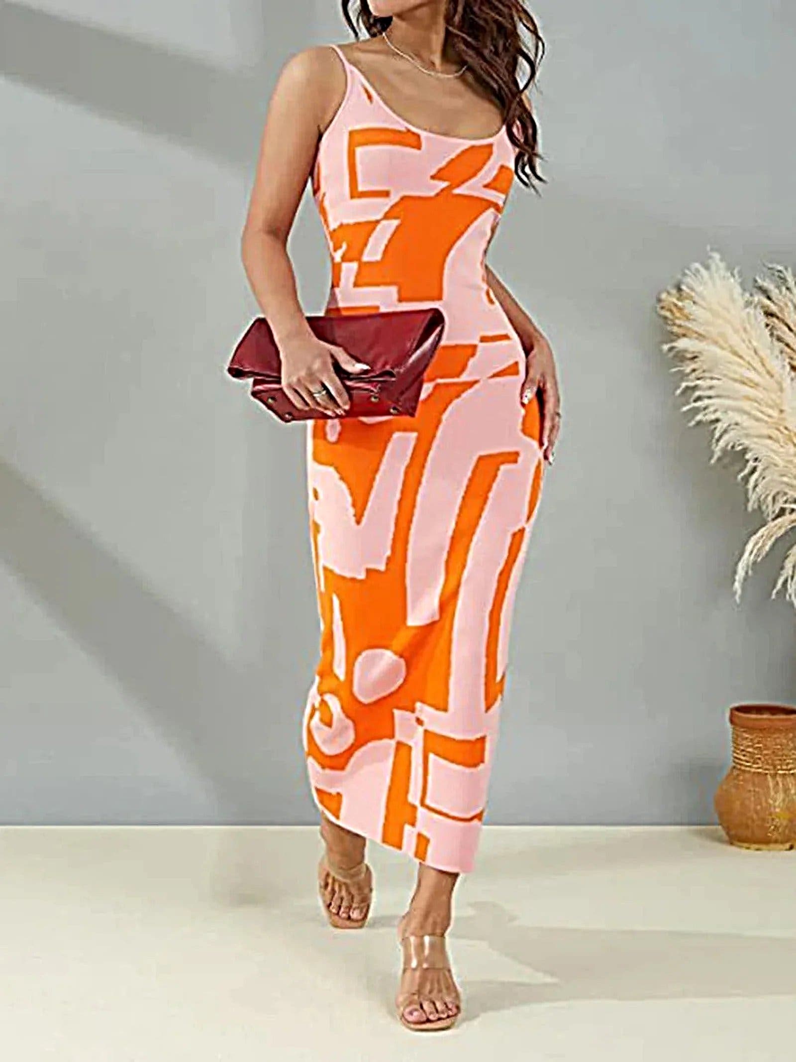 Spaghetti Strap Maxi Sweater Dress - Highly Stretchy, 100% Polyester, Machine Washable -