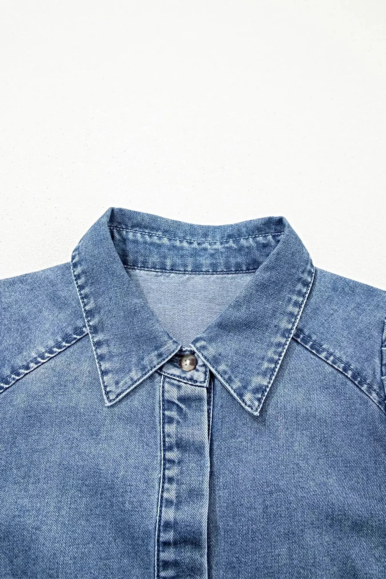 Puff Half Sleeve Collared Denim Shirt -