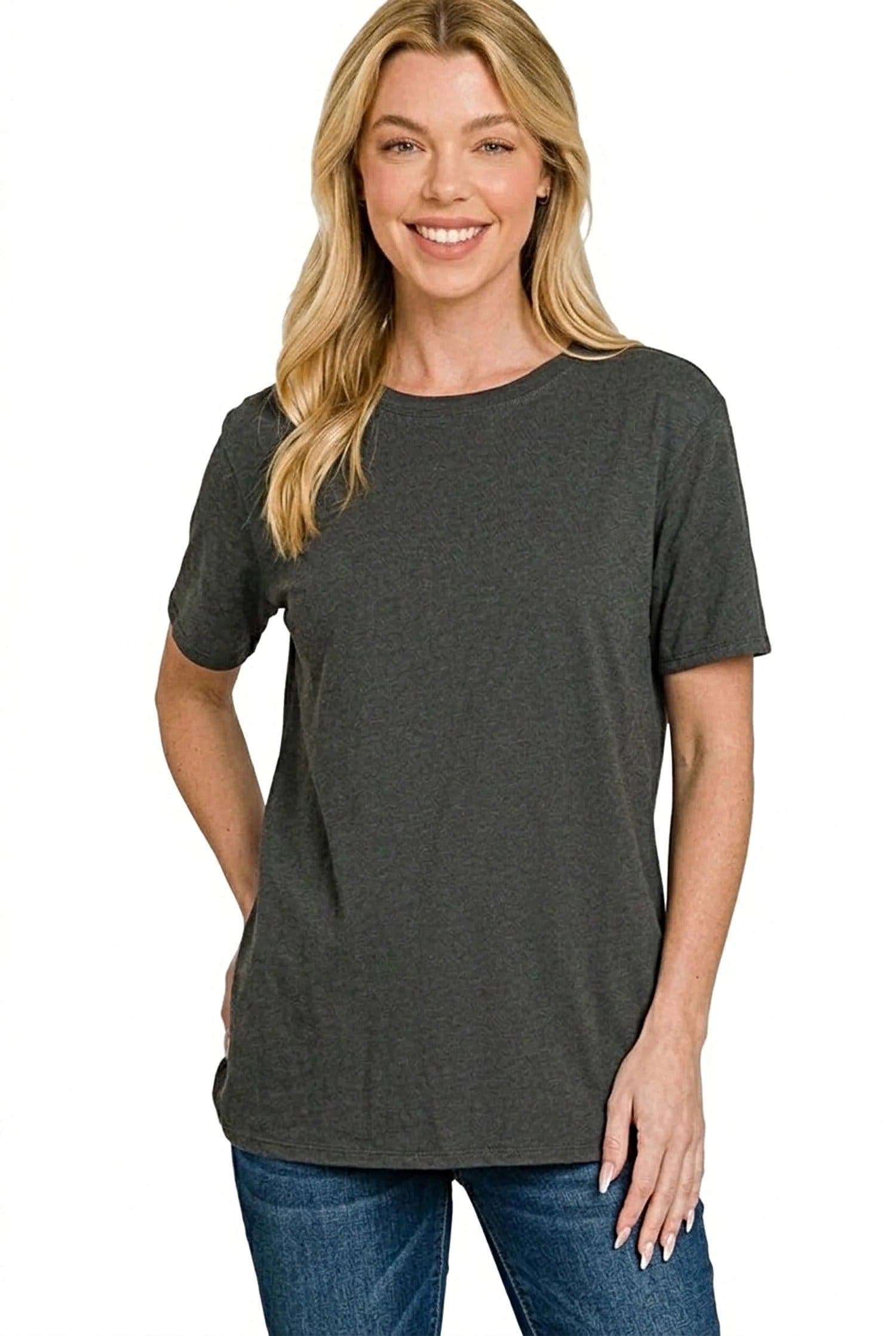 Zenana Cotton Boyfriend Round Neck Tee -