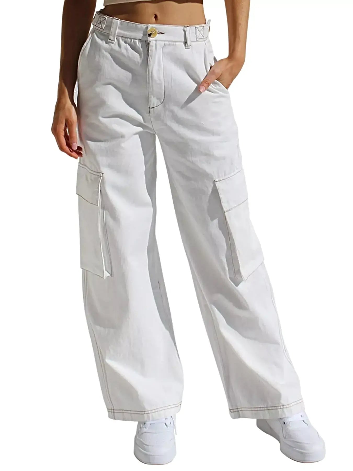 High-Waisted Wide Leg Cargo Jeans -