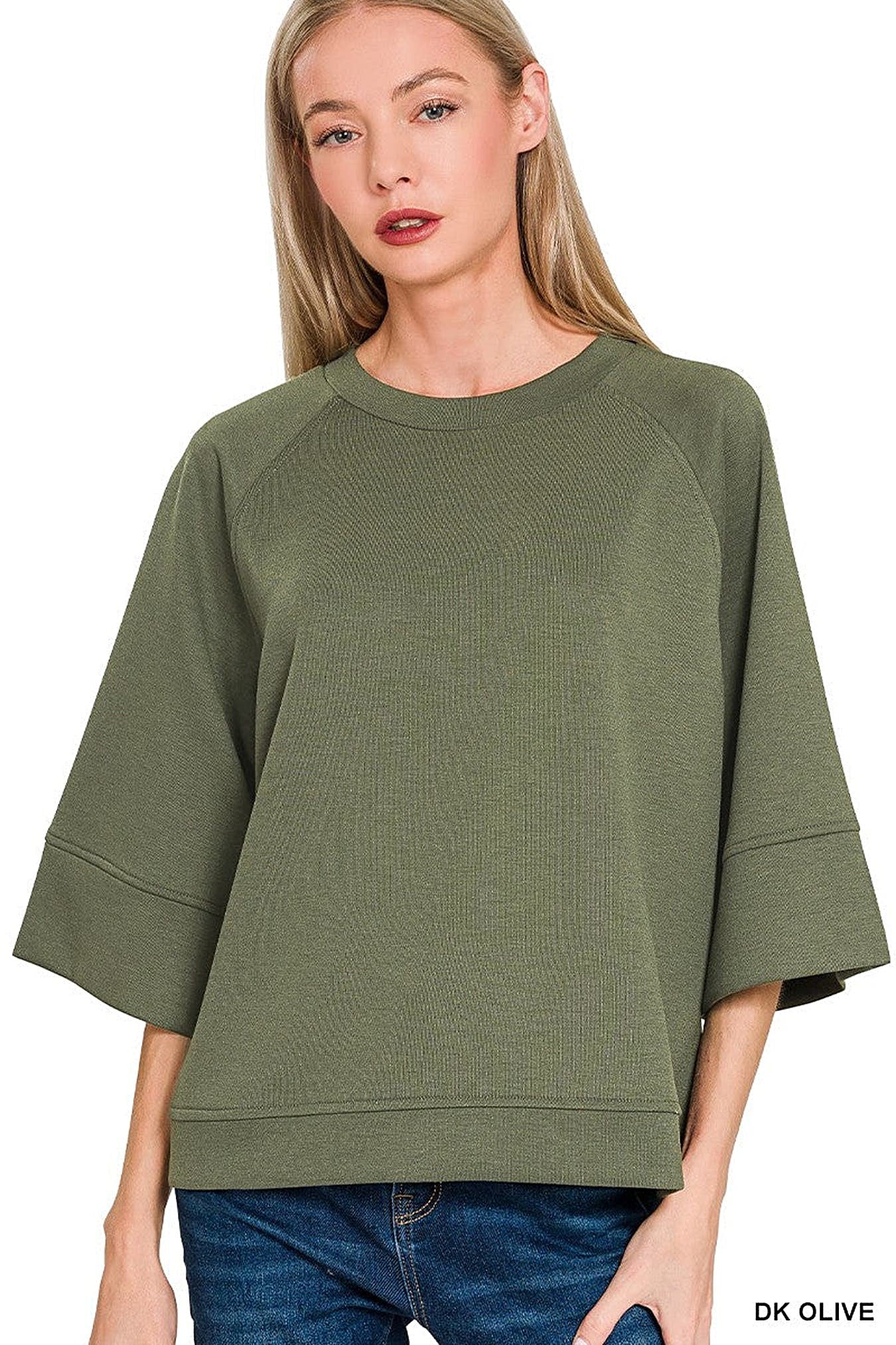 Zenana Scuba 3/4 Sleeve Pullover -