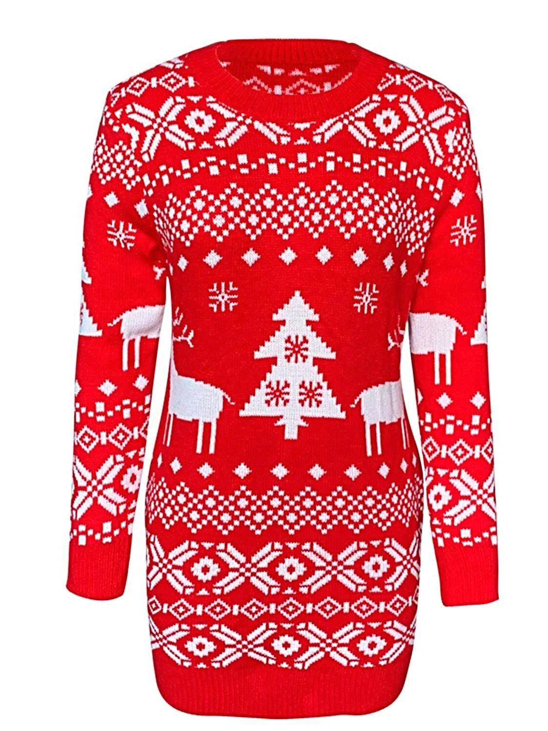 Christmas Element Round Neck Mini Sweater Dress -