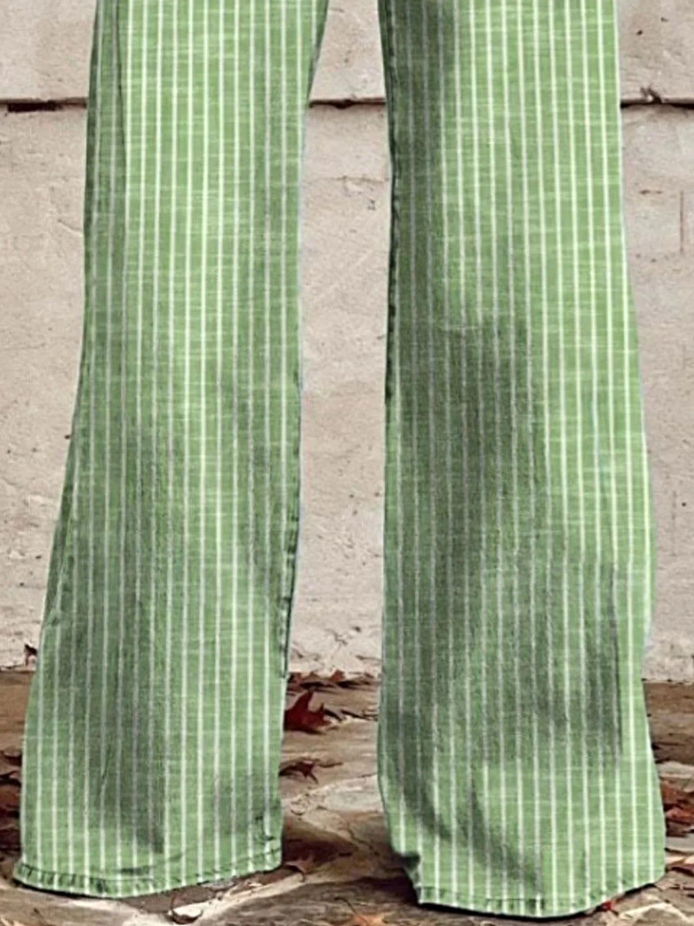 Striped High-Waisted Wide Leg Jeans -