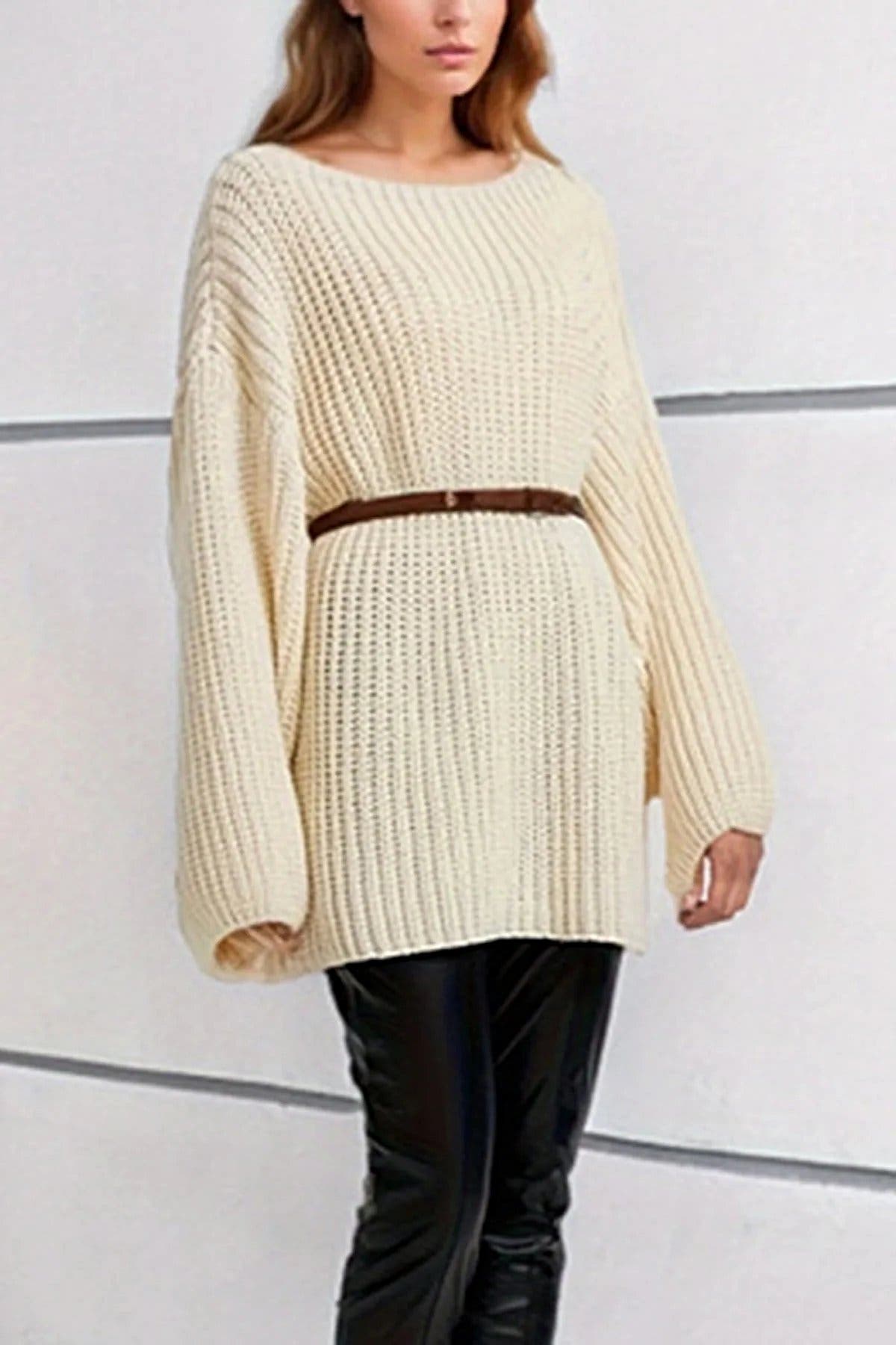 Boat Neck Dropped Shoulder Mini Sweater Dress -