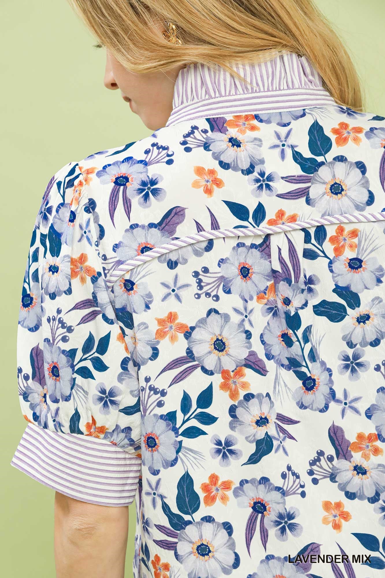 Umgee Floral Print Jacquard Ruffle Top -