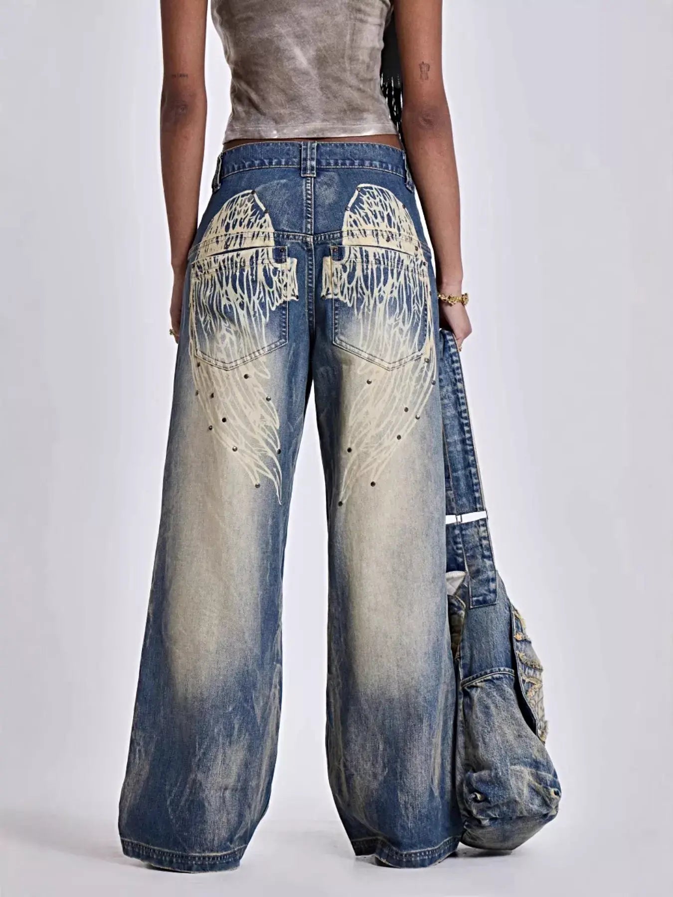 Vintage Wash Wide Leg Jeans -