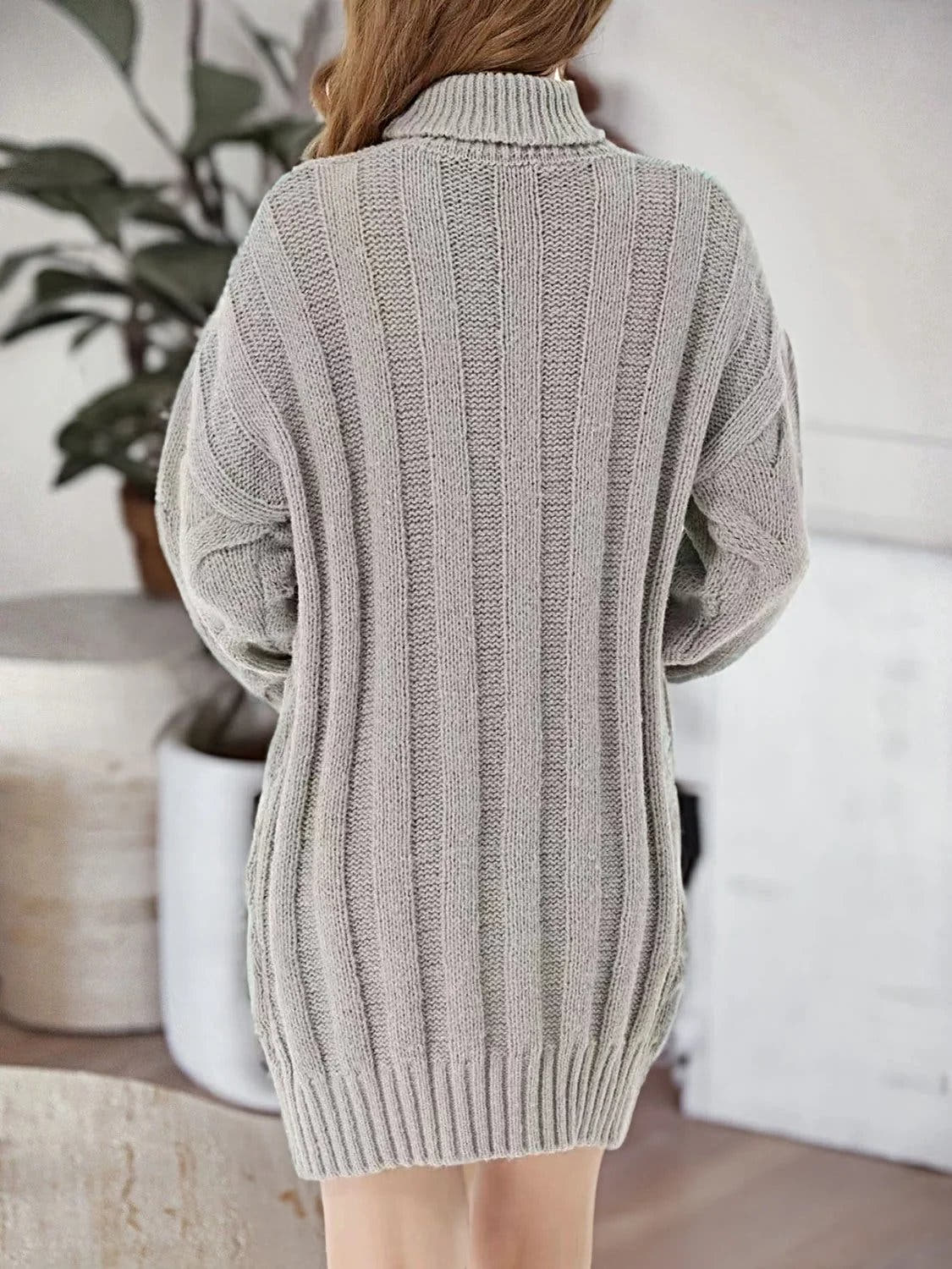 Cable-Knit Turtleneck Sweater Dress -