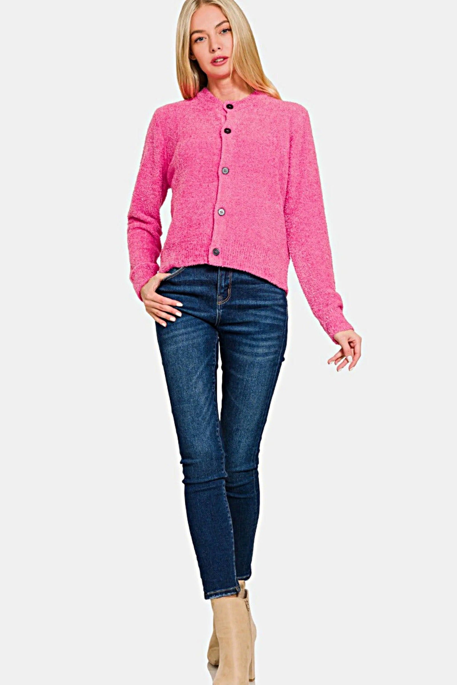Elegant 3/4 Sleeve Button Down Cardigan - Timeless Knitted Sweater for All Occasions Trendsi