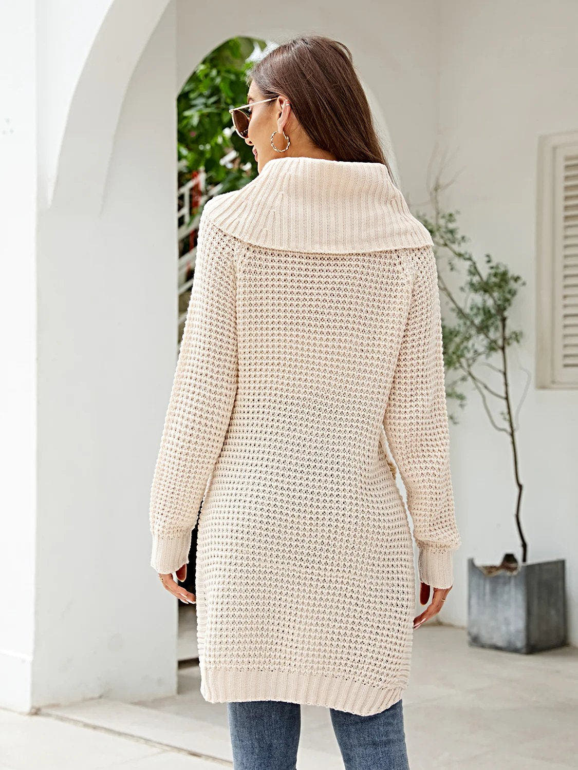 Luxury Turtleneck Sweater Dress with Waffle-Knit Design and Slit Detail Trendsi
