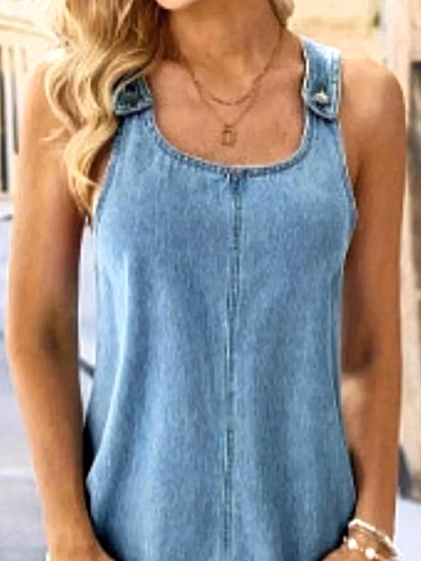 Wide Strap Denim Overall Dress with Pockets -