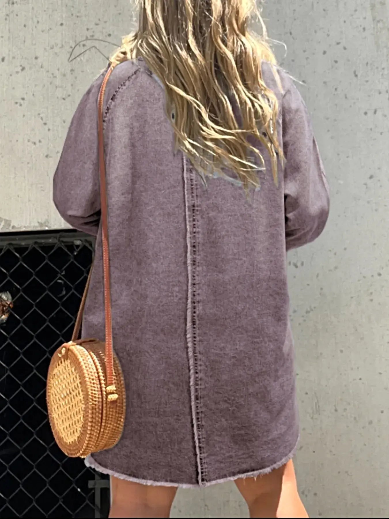 Full Size Button-Front Long Sleeve Denim Shirt Dress Plus Size -