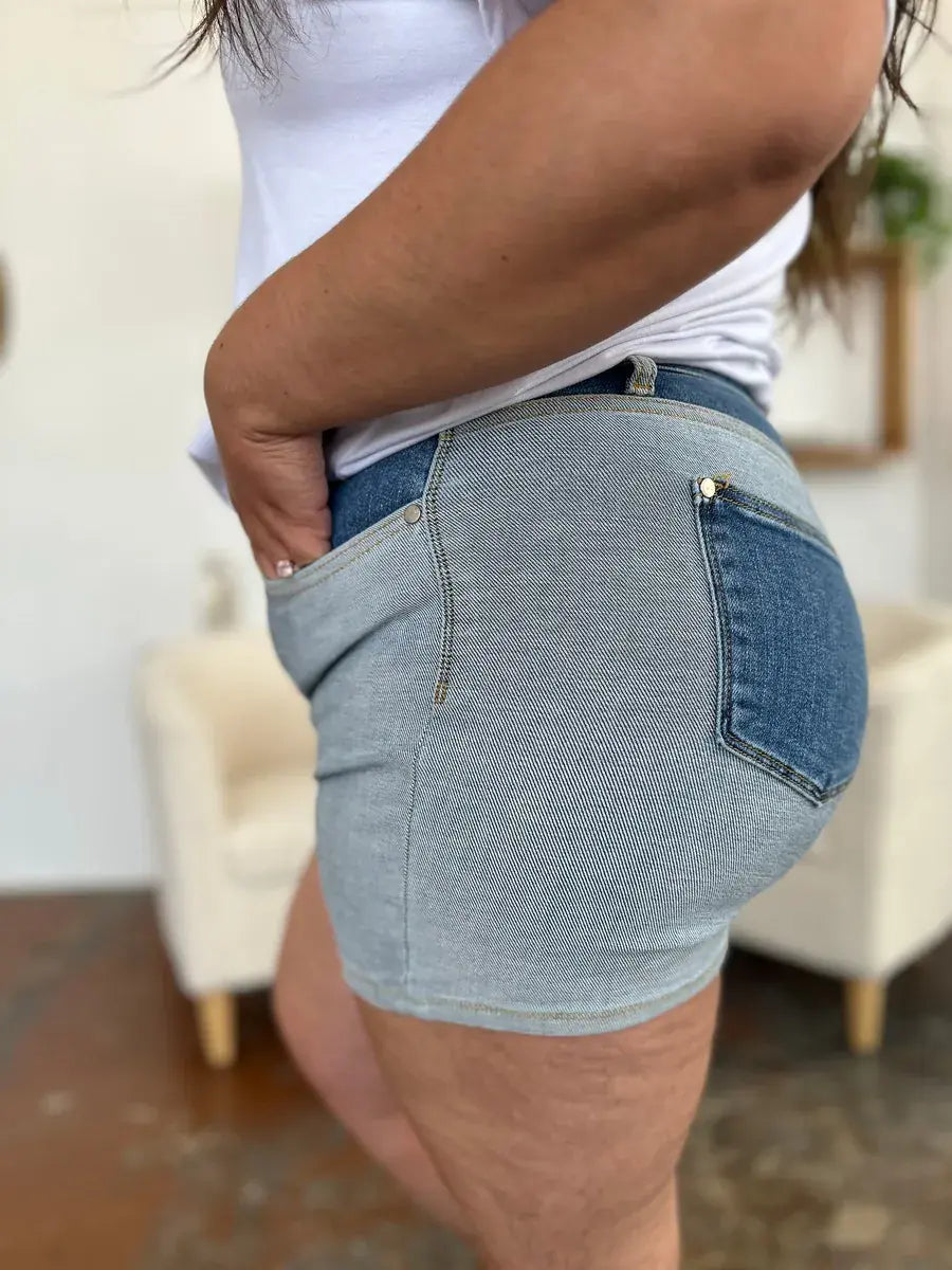 Judy Blue Full Size Color Block Denim Shorts -