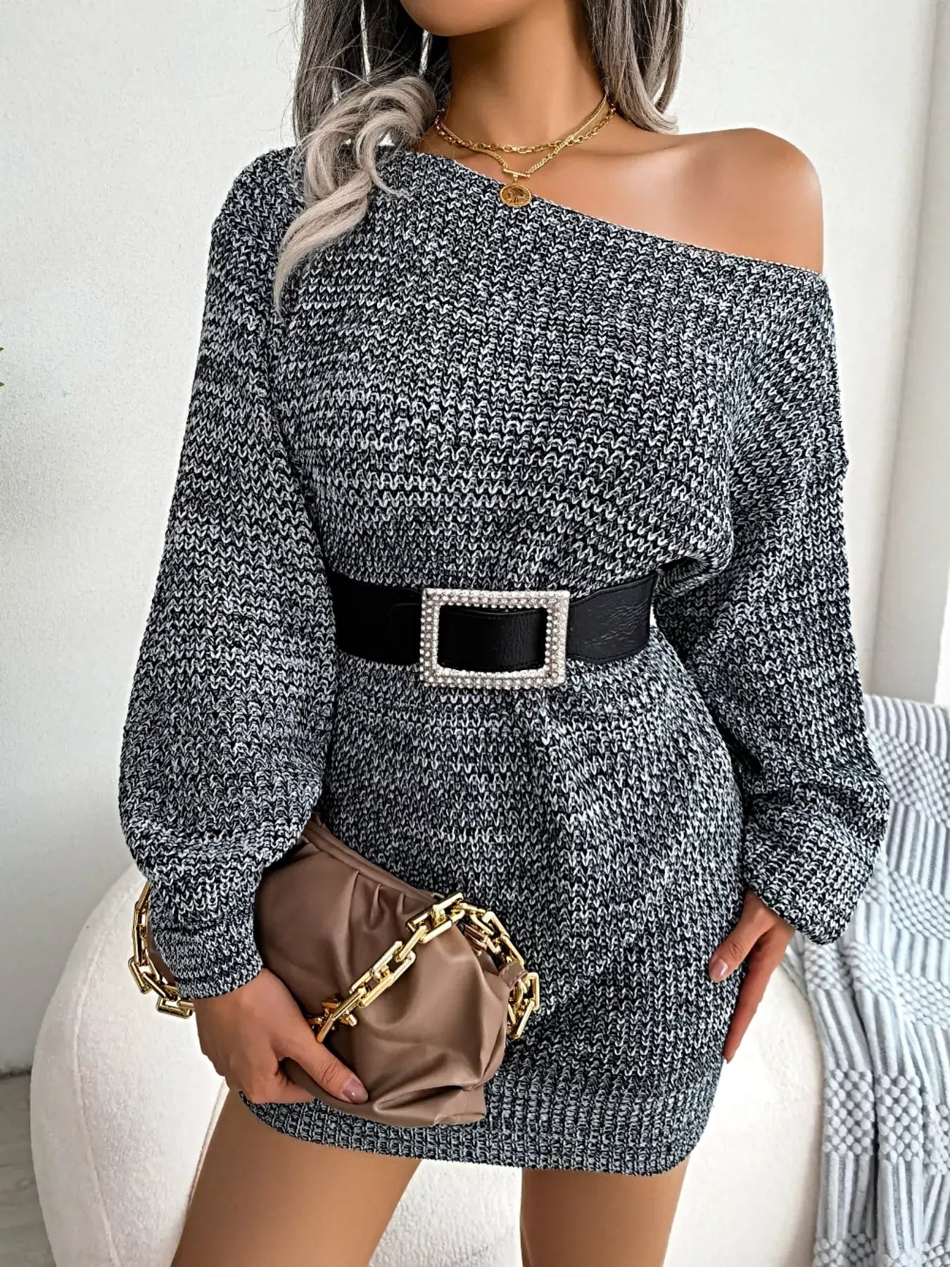One-Shoulder Sweater Dress -