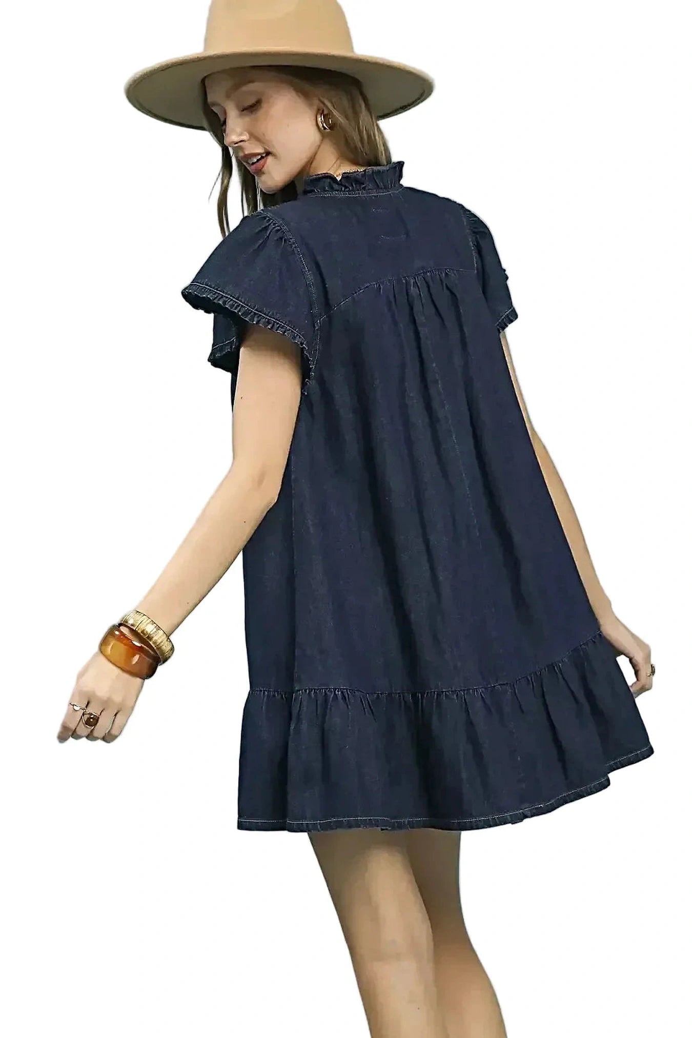 Umgee Ruffled Washed Denim Dress -