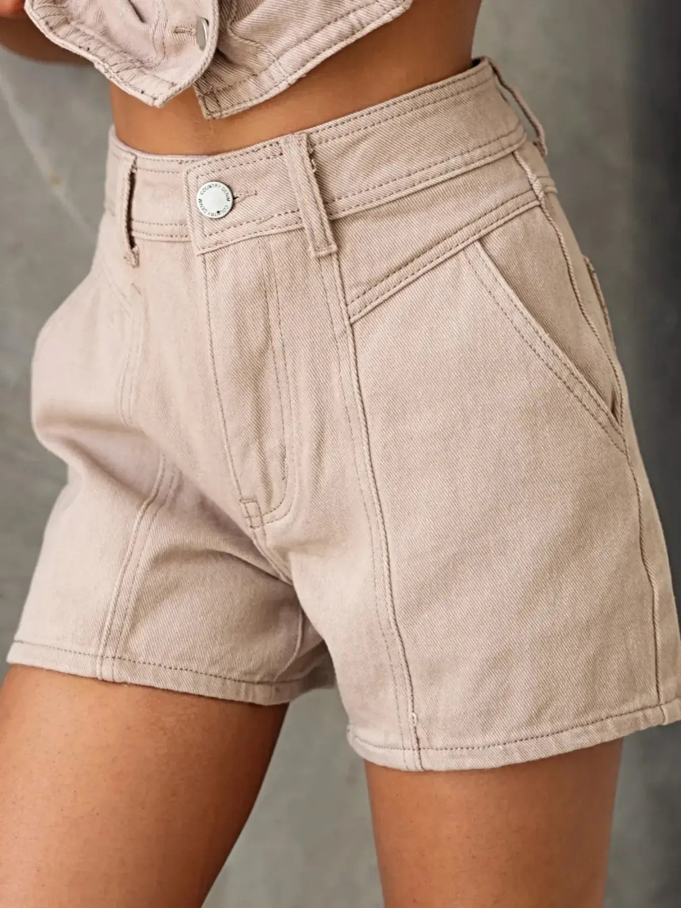 Sleeveless Button-Up Top and Shorts Denim Set -